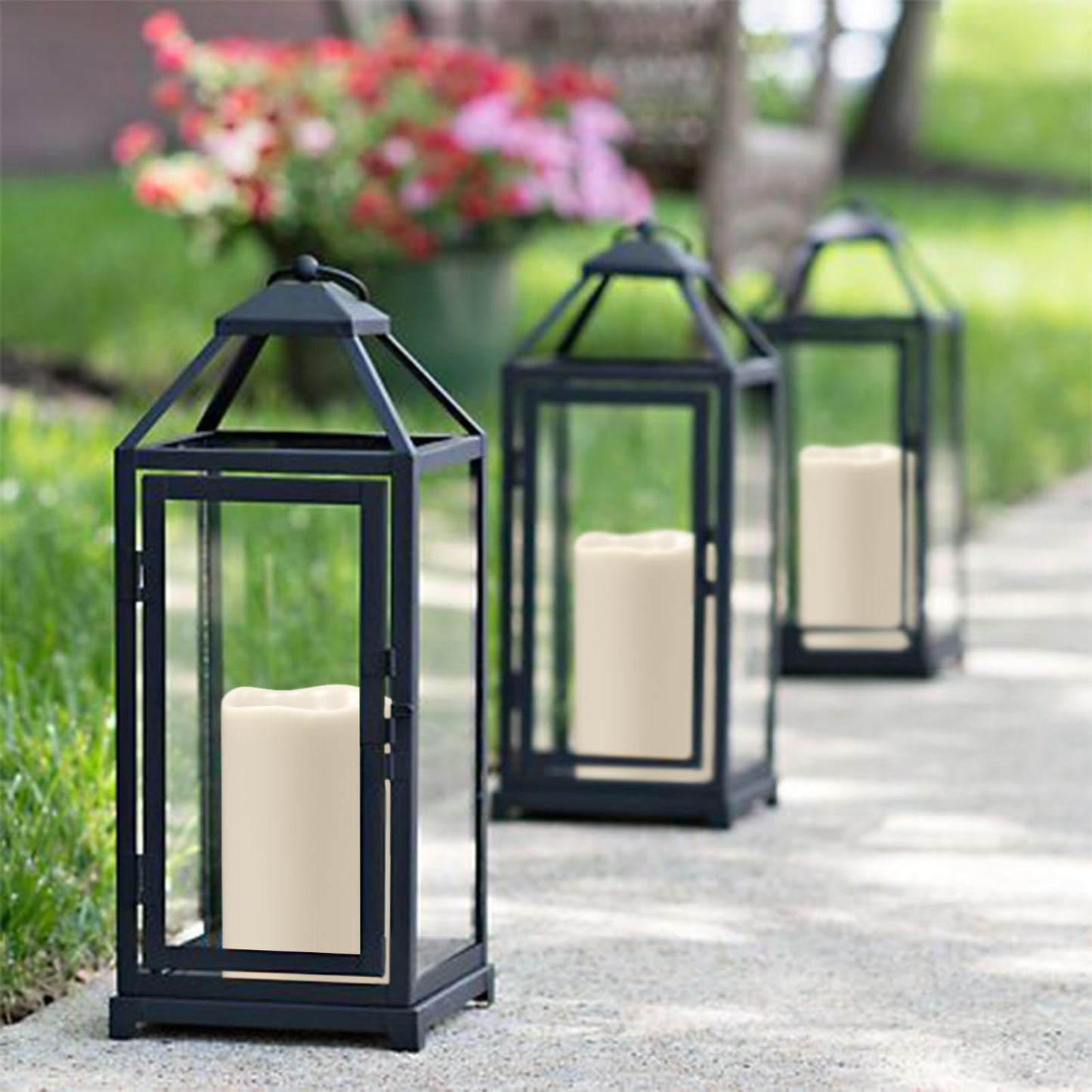 DRomance Solar Flameless Pillar Candles Outdoor Waterproof Dusk to Dawn Solar Rechargeable Battery LED Flickering Fake Candles White Plastic Patio Porch Garden Lantern Decor(2 Pack, 3" D x 5" H)