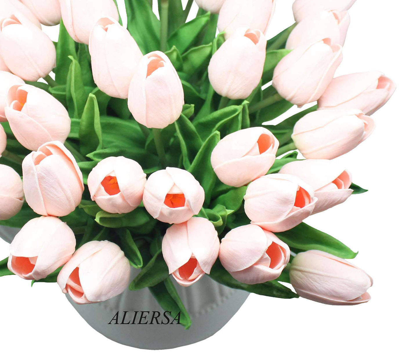 ALIERSA 10-Heads Home Decor Mini Tulip Real Touch Tulip Artificial Flowers Bouquets (Light Pink)