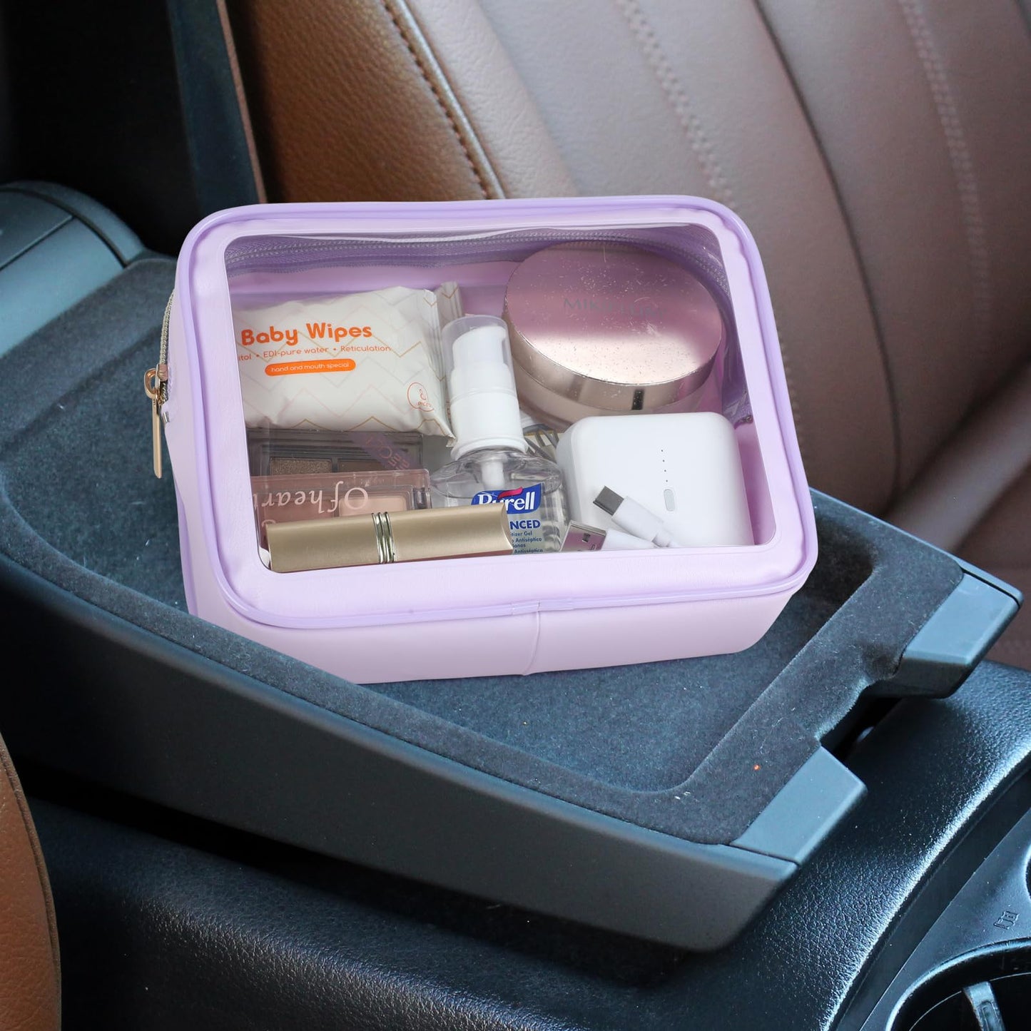 PACKISM TSA Approved Toiletry Bag - Upgrade Color-Edged Clear Makeup Bag, Unique Appearance, 2 Pack Hold Lots of Items, Reusable Clear Toiletry Bags for Travel Essentials, Purple (2 Sizes)