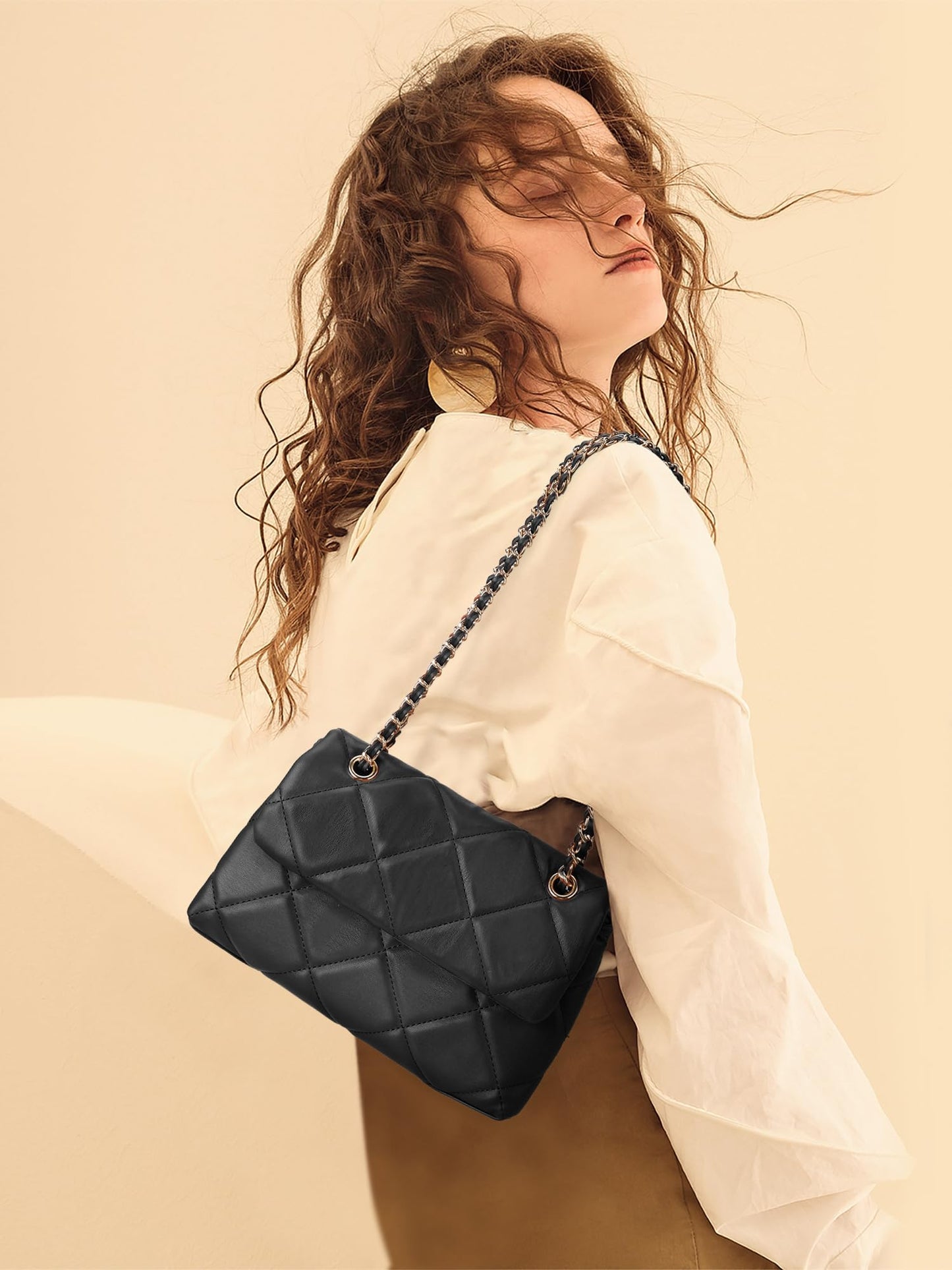 Gladdon Quilted Crossbody Purses for Women Small Ladies Shoulder Bags with Chain Trendy Clutch Purse Cute Designer Bag Black