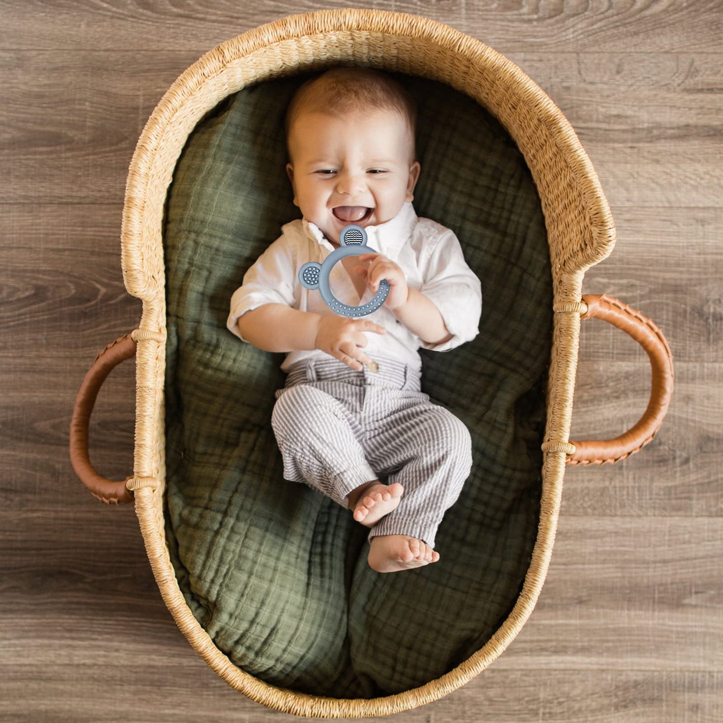 Eascrozn Baby Teething Toys Set of 3, Teethers for Babies 3-6 6-12 Months, BPA Free Soft and Textured Bear Teething Rings Silicone Teething Relief Soothing Sore Gums Baby Chew Toys