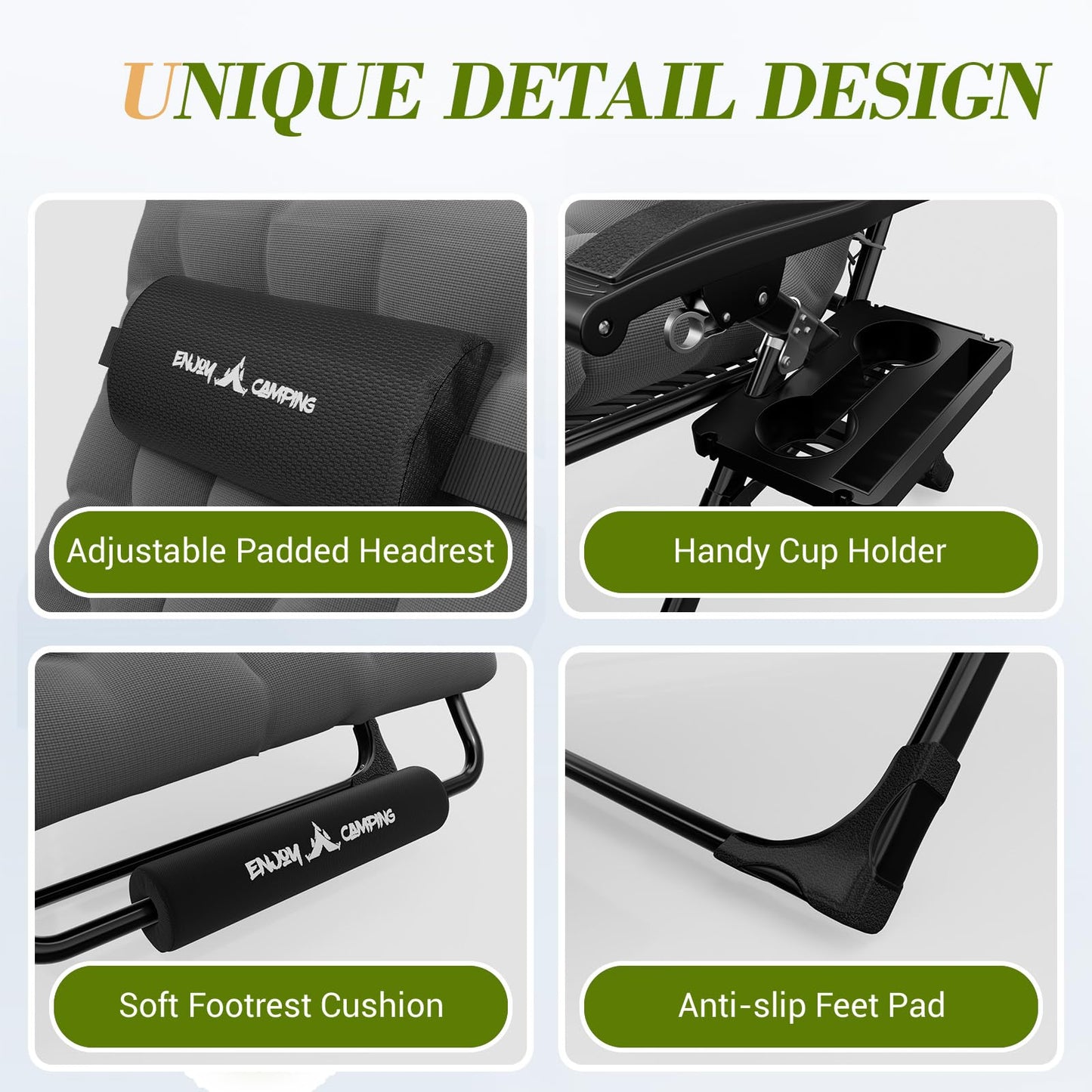 Oversized Outdoor Zero Gravity Chair with Removable Cushion, XL Folding Patio Reclining Lounge Chair with Tray/Footrest/Headrest for Indoor Camping Sunbathing Relaxing