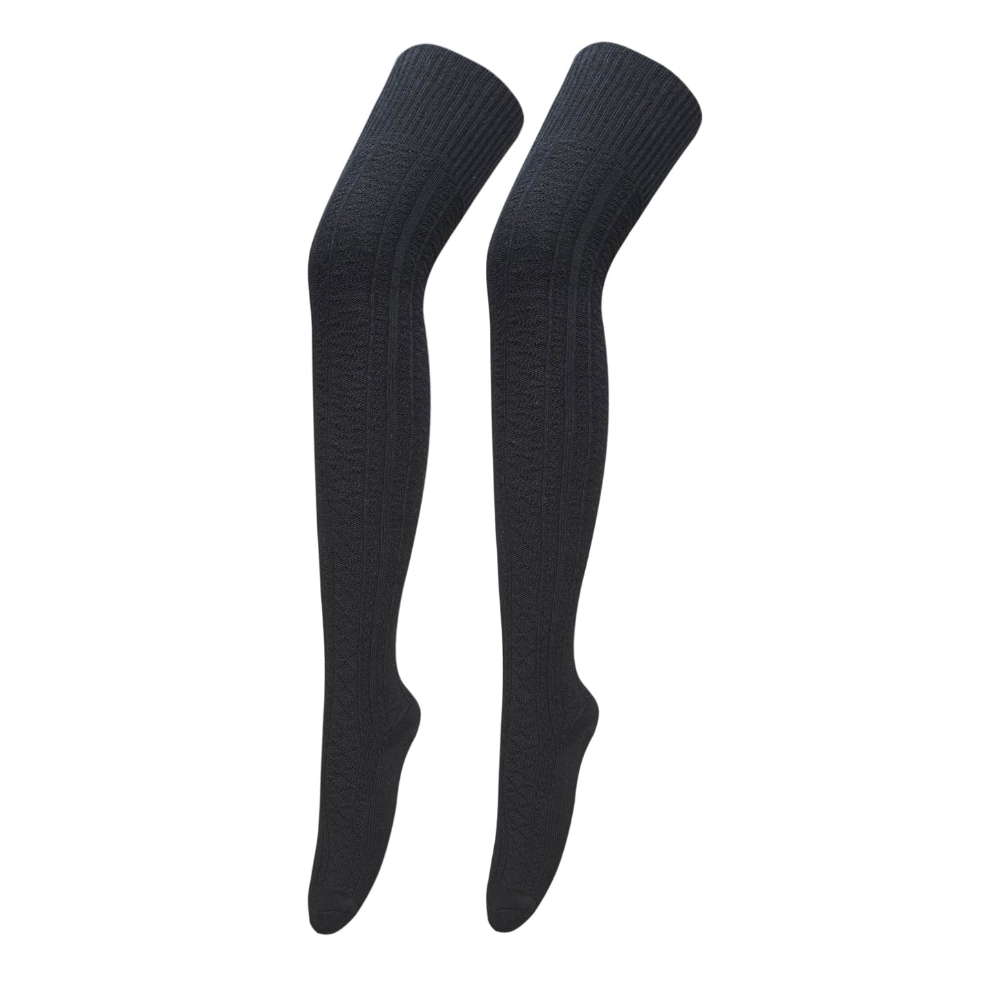 Bestjybt Women Extra Long Thigh High Socks Cotton Knit Over Knee Socks Warm Thick Leg Warmer Boot Stockings (US, Alpha, One Size, Regular, Regular, Black)