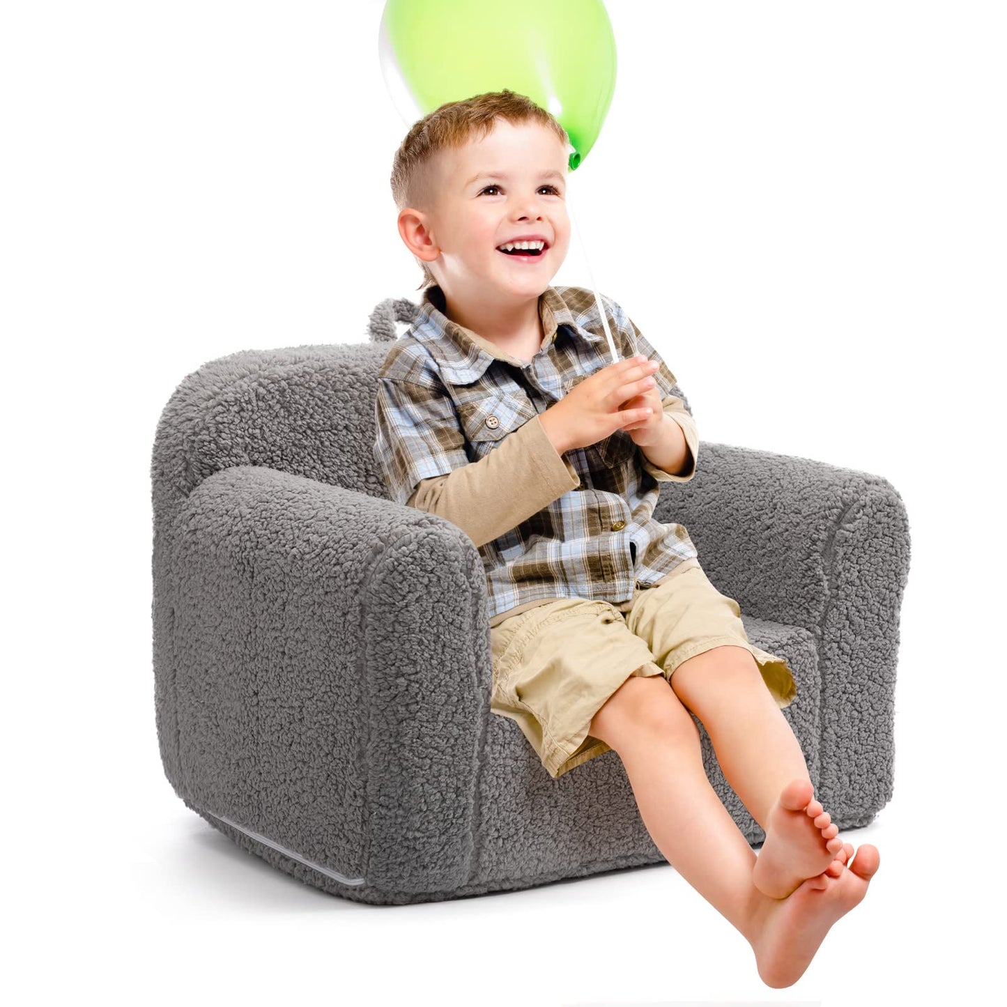 ALIMORDEN Kids Ultra-Soft Snuggle Foam Filled Chair, Toddler Cuddly Sherpa Reading Couch for Boys and Girls, Grey