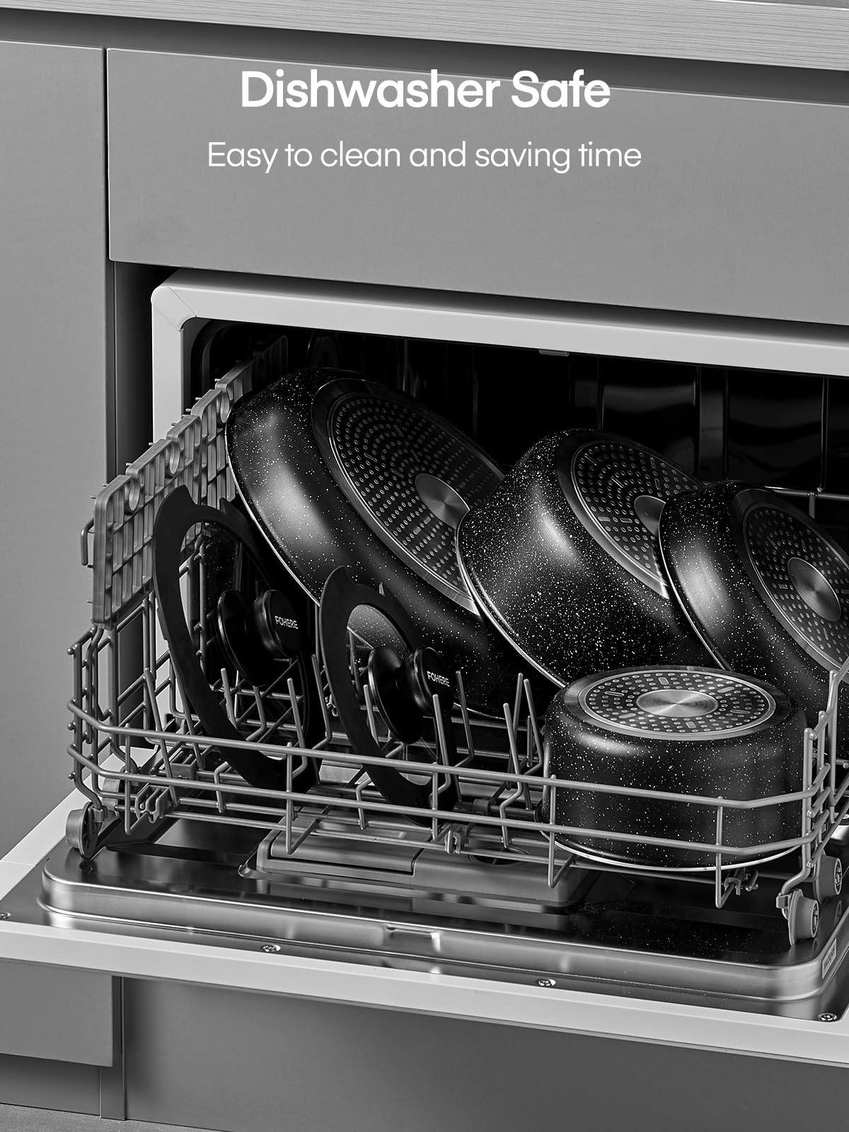 FOHERE 8pcs Pots and Pans Set with 2 Detachable Handles, Aluminum Nonstick Cookware Set, Induction Pan Set, RV Cookware Set, Oven Safe, Stackable