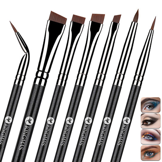KINGMAS 7pcs Eyeliner Brush Set, Angled Flat Gel Eye Liner Makeup Brushes, Ultra Thin Liner Brush, Fine Point Eyeliner Brushes for Women Girls