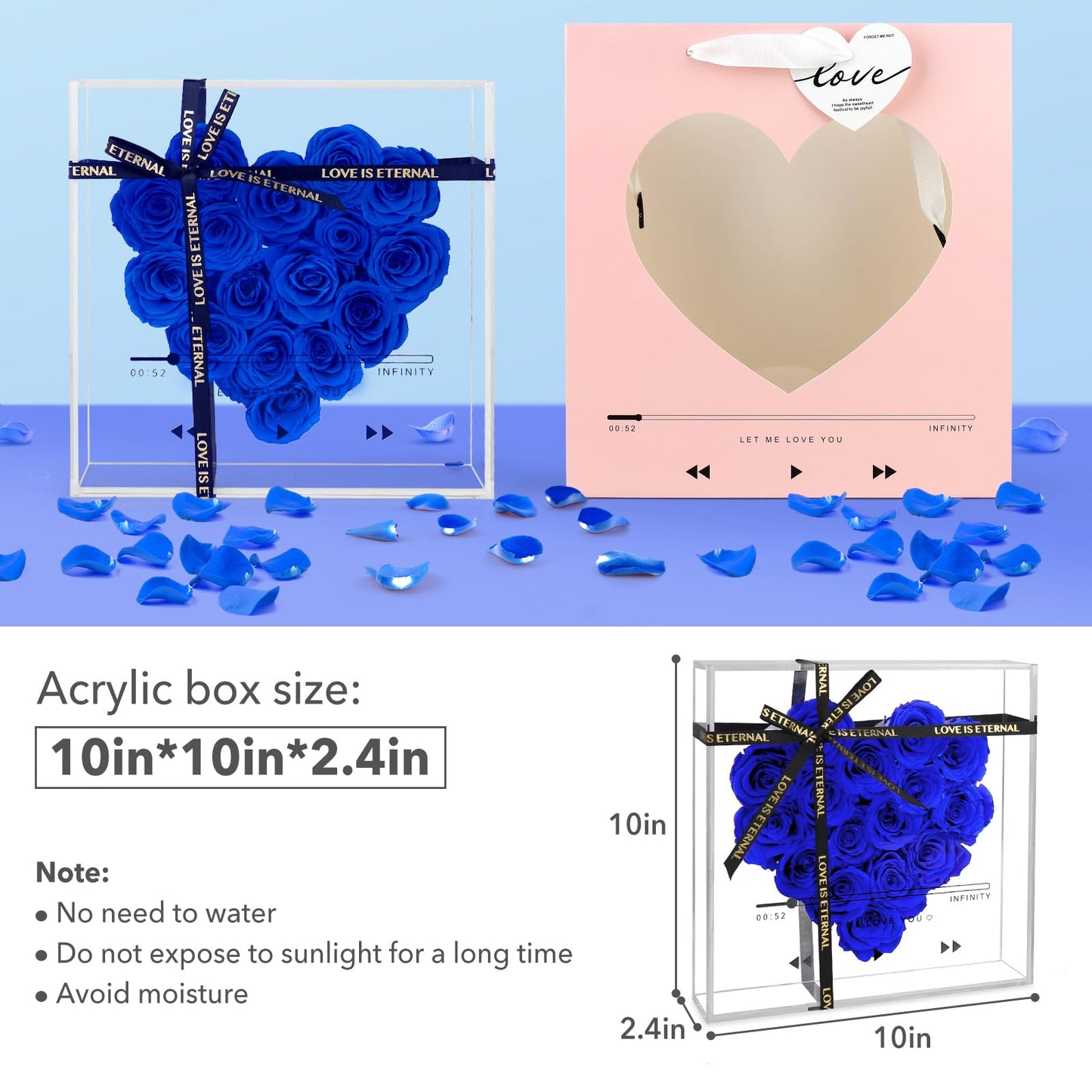 Preserved Roses, Forever Flowers, Blue Real Roses Last for 3 Years, Eternal Flowers Gift, Mothers Day, Valentines Day for for Mom Girlfriend Wife Grandmother (Blue)