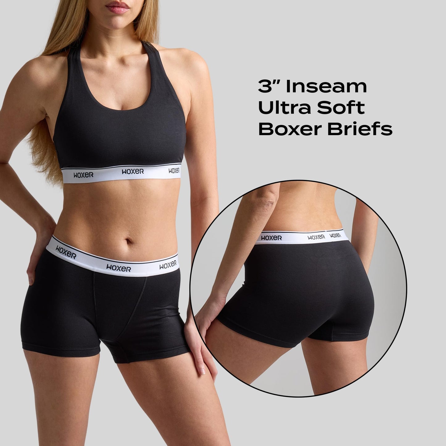 Woxer Womens Boxers - Star 3" Boy Shorts Underwear for Women - Boxers for Women Black