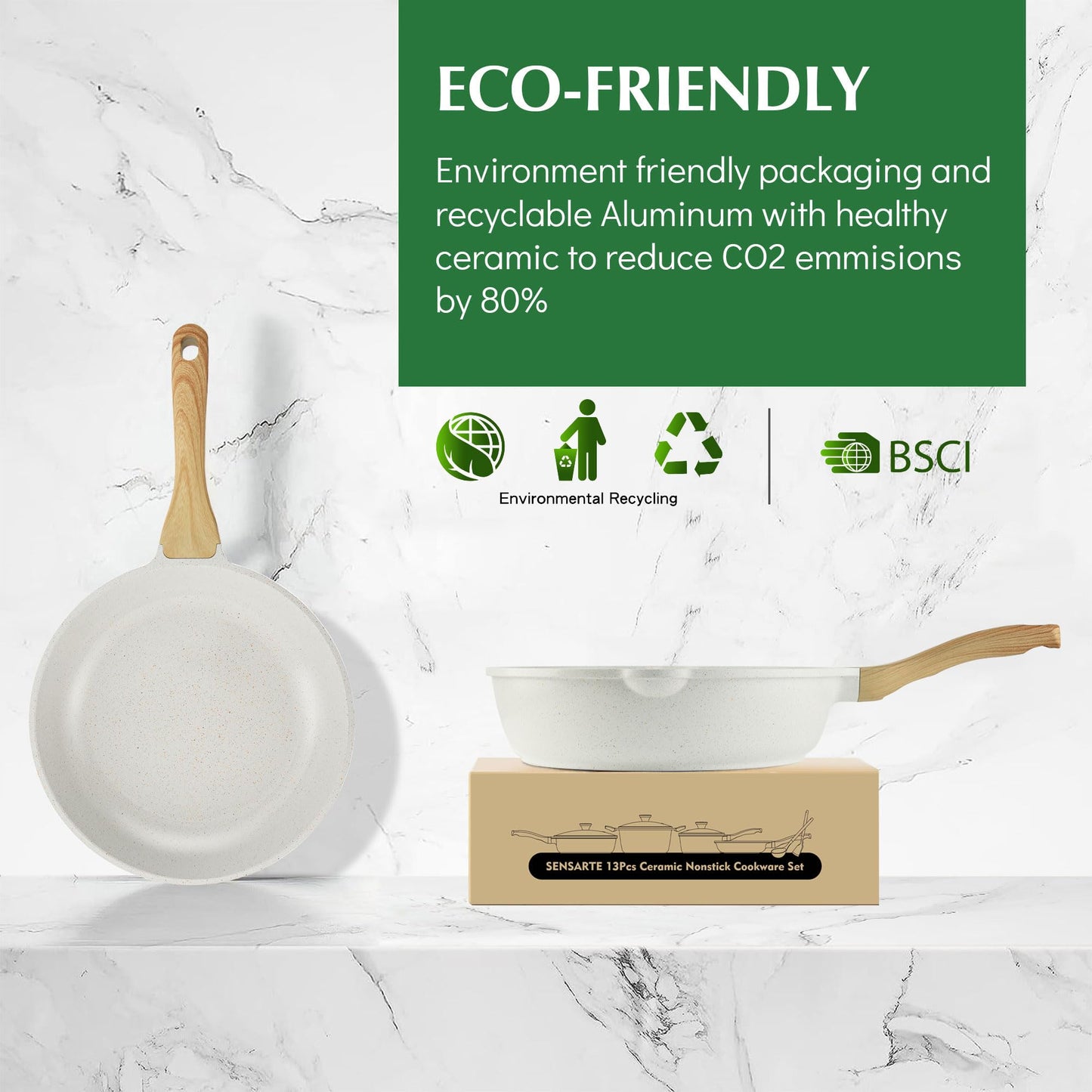 SENSARTE Nonstick Ceramic Cookware Set 23-Piece, Healthy Pots and Pans Set, Non-toxic Kitchen Cooking Set with Stay-Cool Handles, Silicone Utensils and Pot Protectors, PFAS & PFOA Free