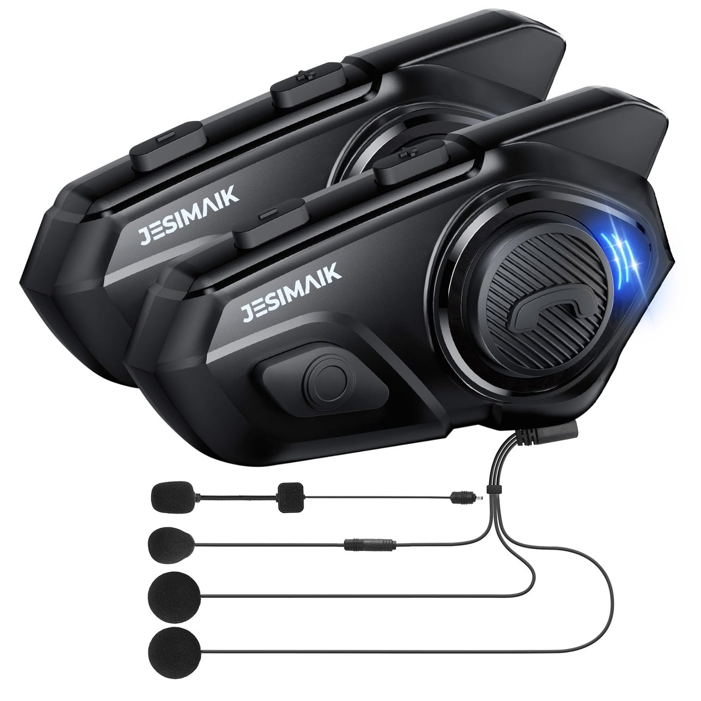 JESIMAIK Motorcycle Helmet Bluetooth Headset, 10 Way 2KM Helmet Communication System, Multitasking Audio Motorcycle Intercom, 2 Mics&40mm Helmet Speaker, 2 Pack