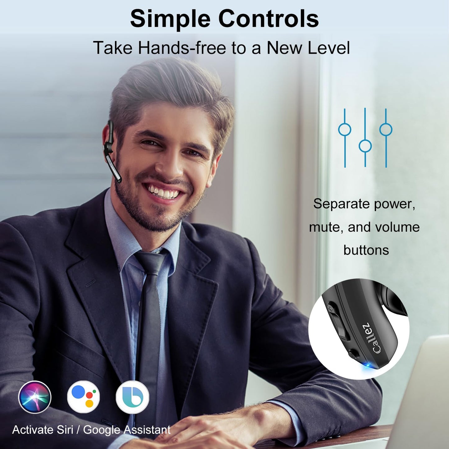 Callez Bluetooth Headset V5.0, Bluetooth Earpiece with CVC8.0 Dual Mic Noise Cancelling Wireless Headset for iPhone Android Cell Phone Trucker Business Office Work, Clear Chat