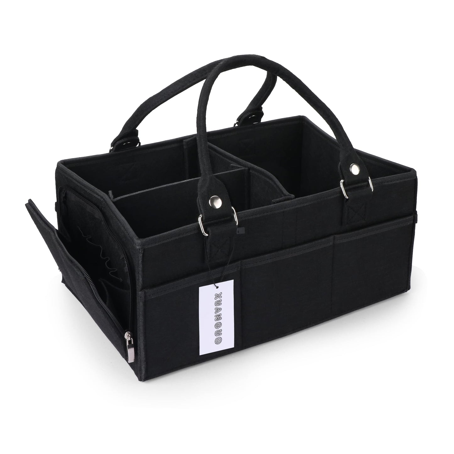 XUANGUO Baby Diaper Caddy Organizer for Girl Boy Large Nursery Storage Bin Basket Portable Holder Tote Bag for Changing Table and Car Baby Shower Gifts Newborn Essentials Must Haves Items black