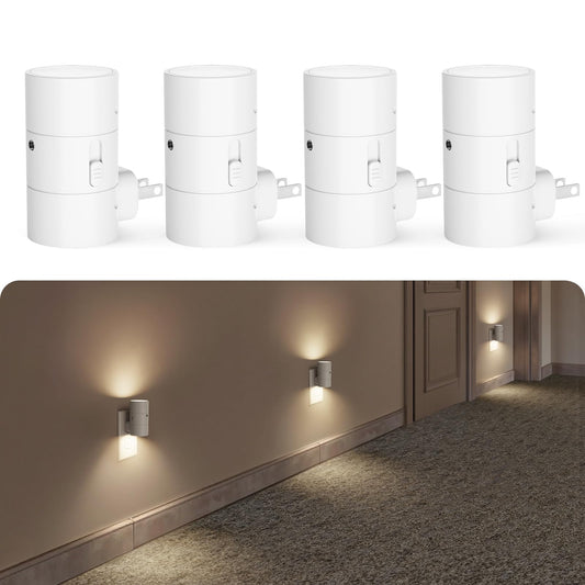 VOLISUN Night Light, Dimmable Led Night Lights Plug into Wall, Amber/3000K/4500K, 0-100LM Adjustable Brightness, Dusk to Dawn Nightlight for Hallway, Bathroom, Bedroom White 4 Pack