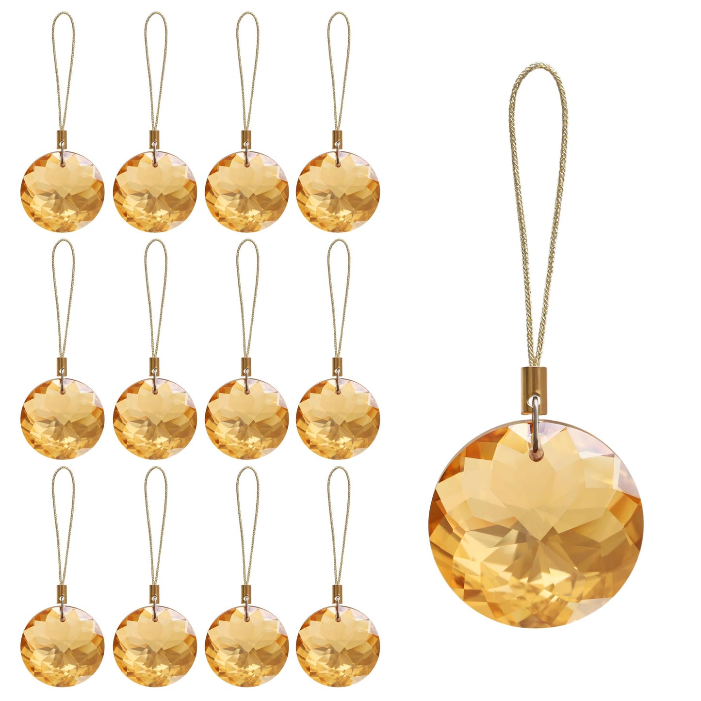 LUMITI 12 Pcs Crystal Glass Christmas Balls Ornaments, 1.18″ Mini Round Prism Flower Xmas Tree Decorations, Hanging Ornament for Wedding Party Home Decor (Gold)