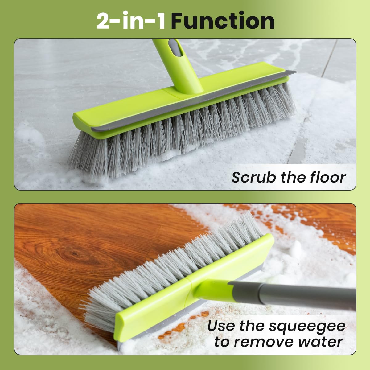 Floor Scrub Brush 57" Long Handle Scrub Brushes for Cleaning 2 in 1 Deck Brush for Cleaning Concrete, Patio, Garage, Kitchen, Carpet and Bathroom