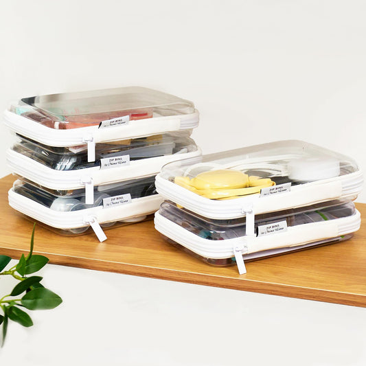 Clear Zipper Pouches Hard Shell - Transparent Storage Bins for Home Organization - Stackable Zippered Pencil Case to Organize Playroom Toy Bin - TSA Approved Toiletry Bag Travel Bags for Toiletries