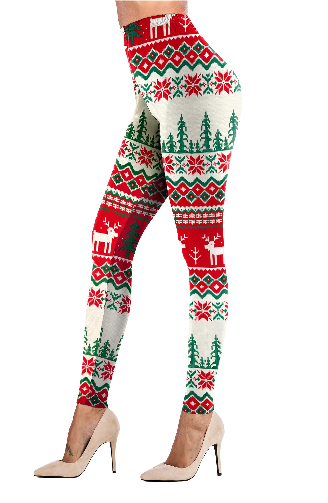 Sipaya Christmas Costumes for Women 2023 Gifts Reindeer Christmas Tree Christmas Party Leggings Stretchy Tights L