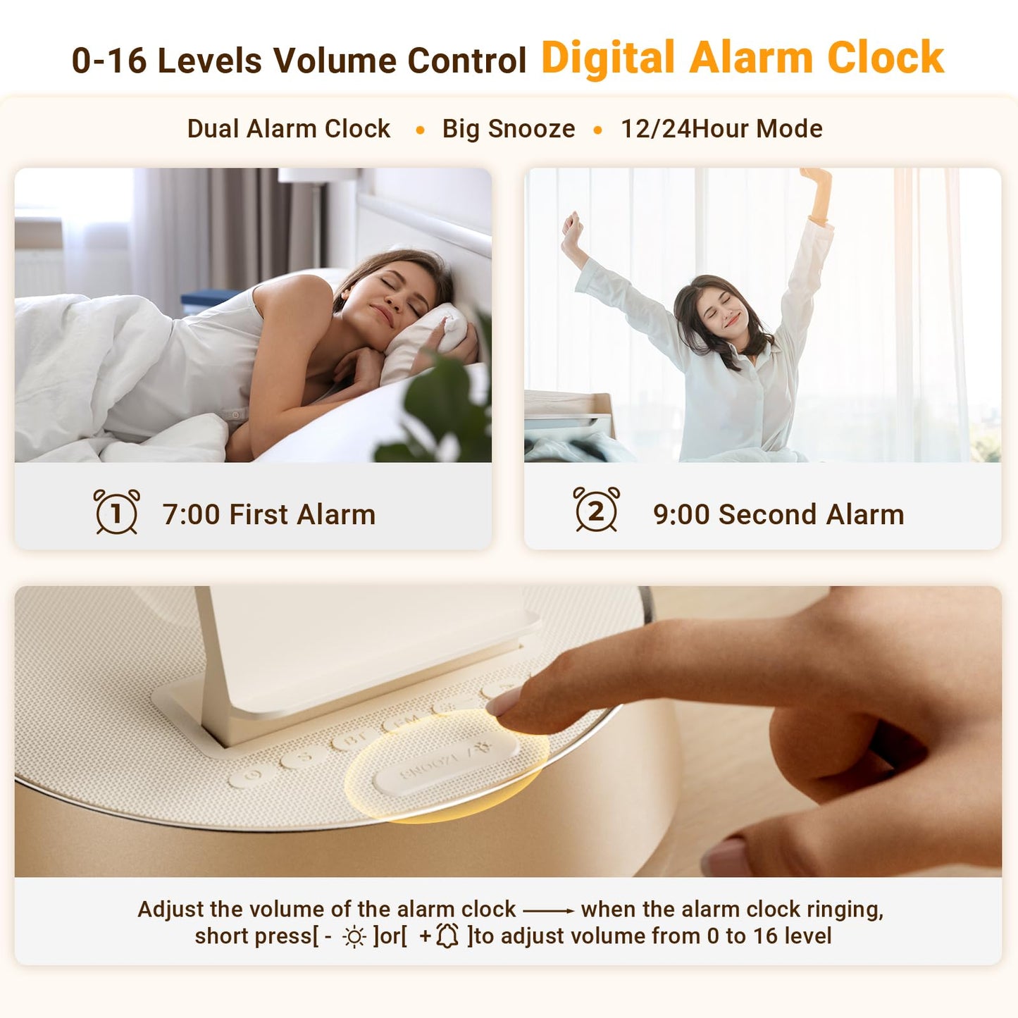 7 in 1 Wireless Charging Station, Alarm Clock for Bedroom with Dimmable Night Light Bluetooth Speaker, Dock Station for iPhone 16 15 14 13 12 11 Pro Max, Apple Watch, AirPods Pro