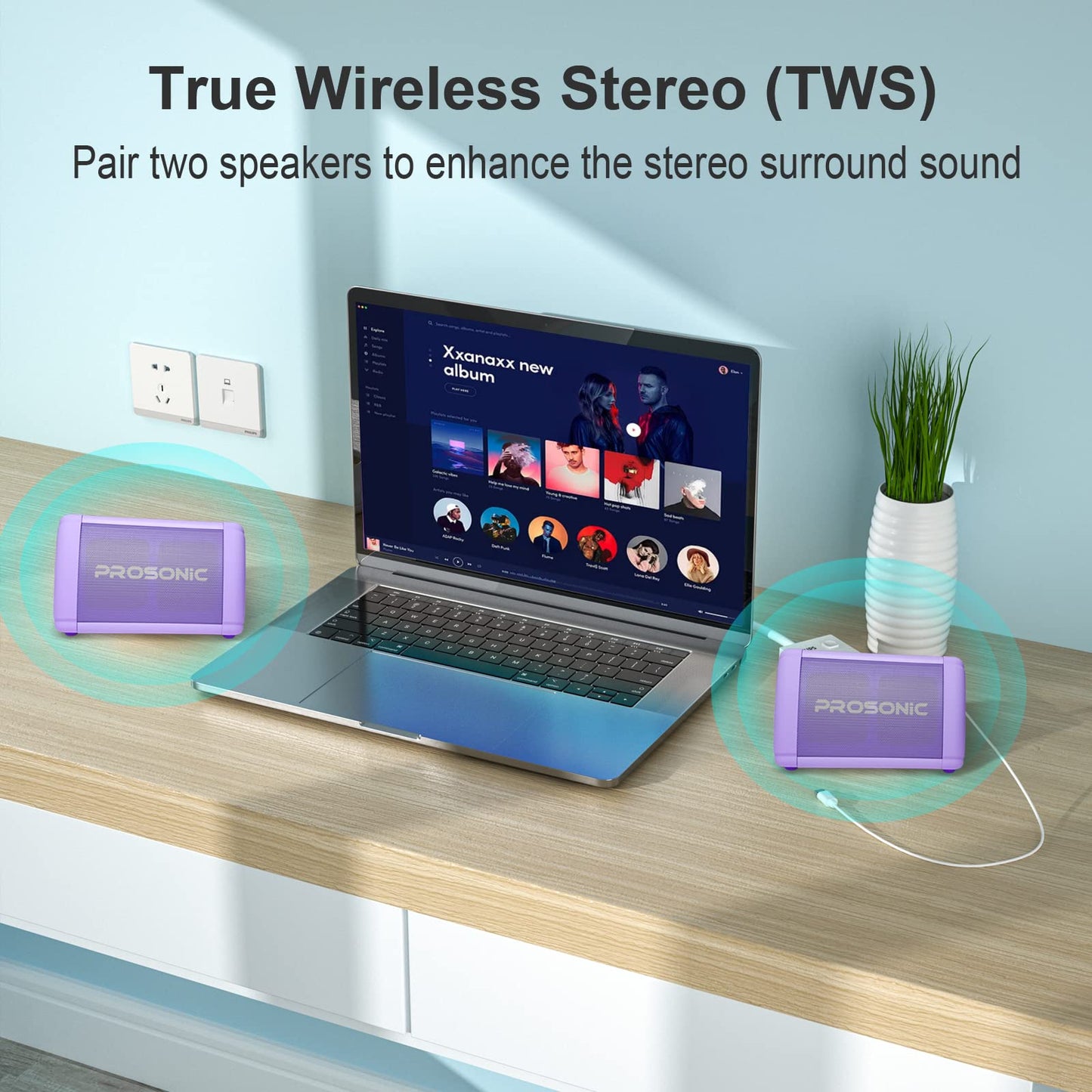 Prosonic BT3 Portable Wireless Bluetooth Speaker with 10W Stereo Sound & Bass Boost -Rich Sound & Intense Bass -Bluetooth 5.0 -Microphone -IPX5 - in & Outdoor Speaker (Purple)