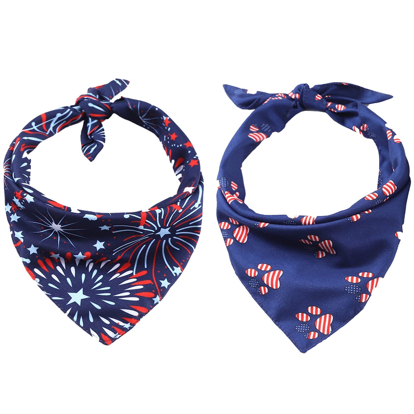 Tinsow 2 PCS Washable Dog Bandanas Bibs American Flag Square Puppy Kerchief Independence Day Puppy Collar Cat Pets Collar (Blue and Red-B)