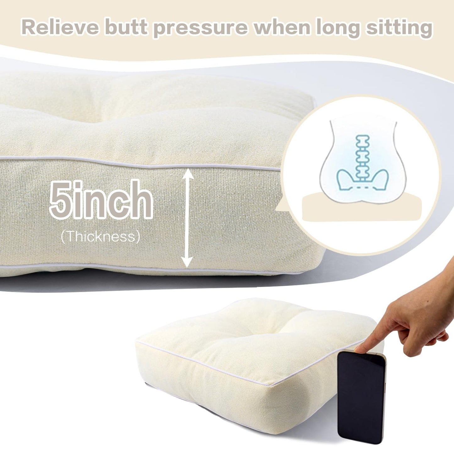 YZ HOME 4 Pack of Chair Cushions for Dining Chairs, Kitchen Chair Pads with Shredded Blue Memory Foam Filling, Indoor Outdoor Chair Seat Cushions with Ties, 16.5 x 16.5 x 5 Inches, Ivory