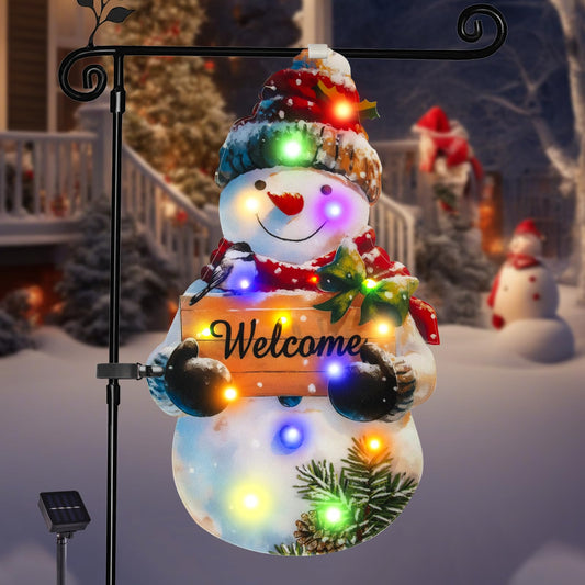 amadecohome Lighted Christmas Garden Flag 22x13, 8 Modes Double Sided Solar Christmas Decorations Outdoor LED Navidad Flag, Christmas Yard Decorations for Xmas Patio Lawn Porch (Snowman Multicolor)