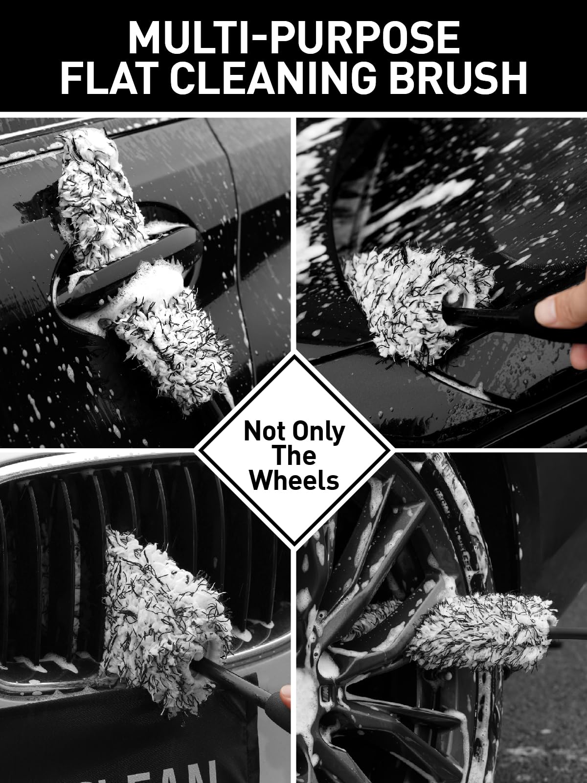 Fantasticlean 7PCS Car Wheel Cleaning Pro Kit, Tire Brush, Soft-bristled Rims Brush, Microfiber Flat Wheel Brush, Double-Ended Detailing Brush, Detailing Pads, Scratch-Free & Multipurpose