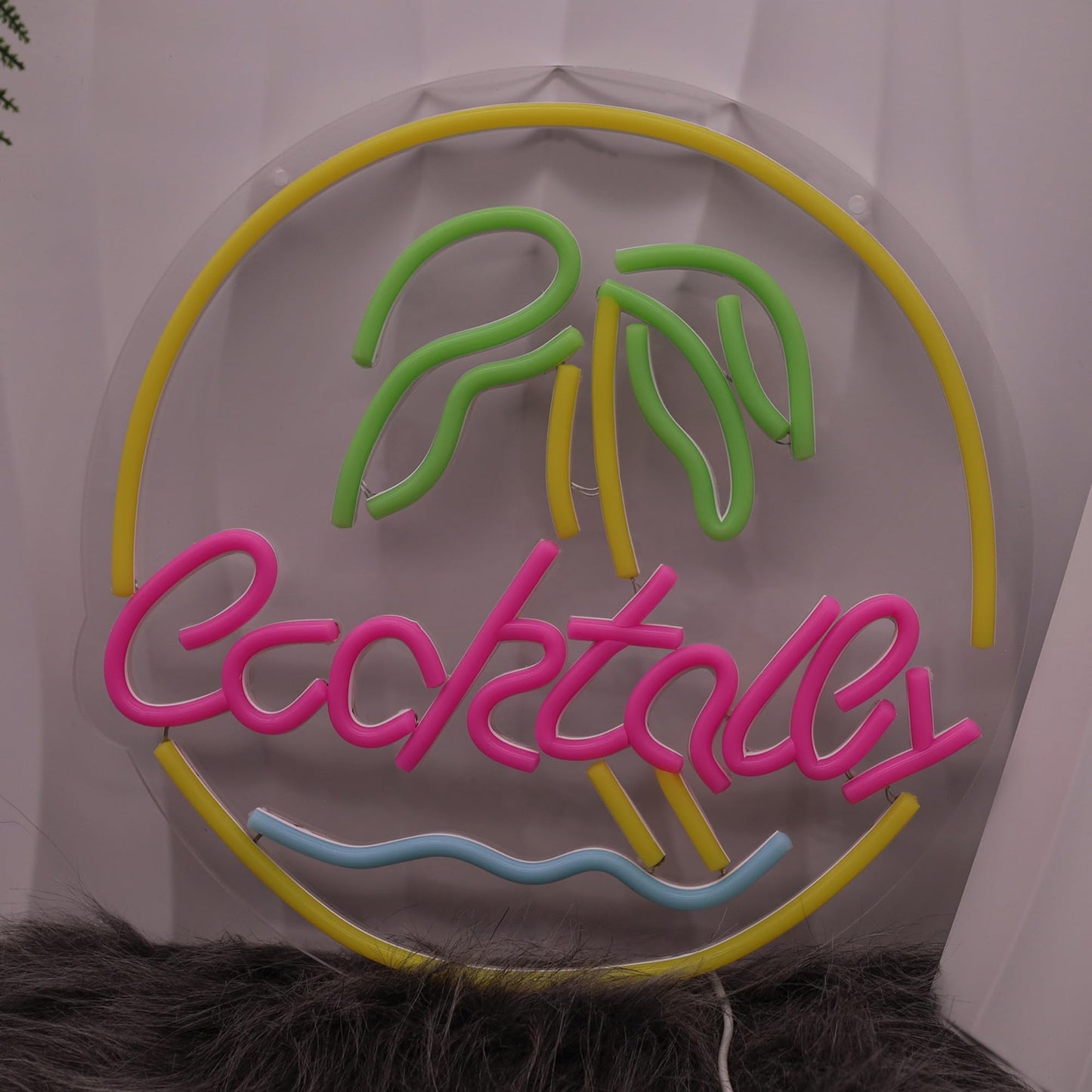 Cocktail Neon Light Dimmable Wine LED Light Palm Tree Wall Decoration Gift for Bar Man Cave Party Gathering 12.8 * 12.8 Inch