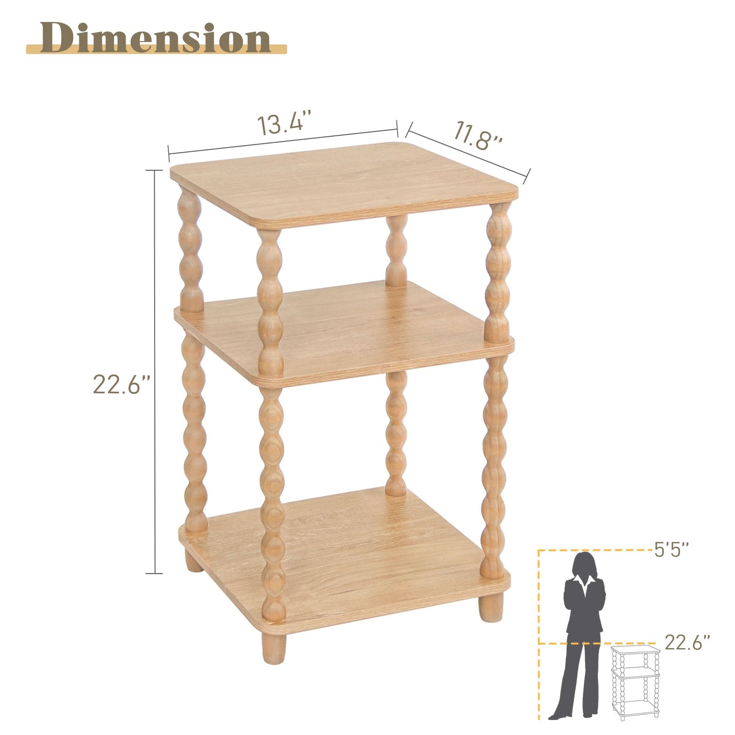 Fultyle End Table, Modern Side Table with 3 Tier Open Shelf, Small Table Bed Side Tables Bedroom for Small Spaces, Living Room and Office (Rustic Walnut)