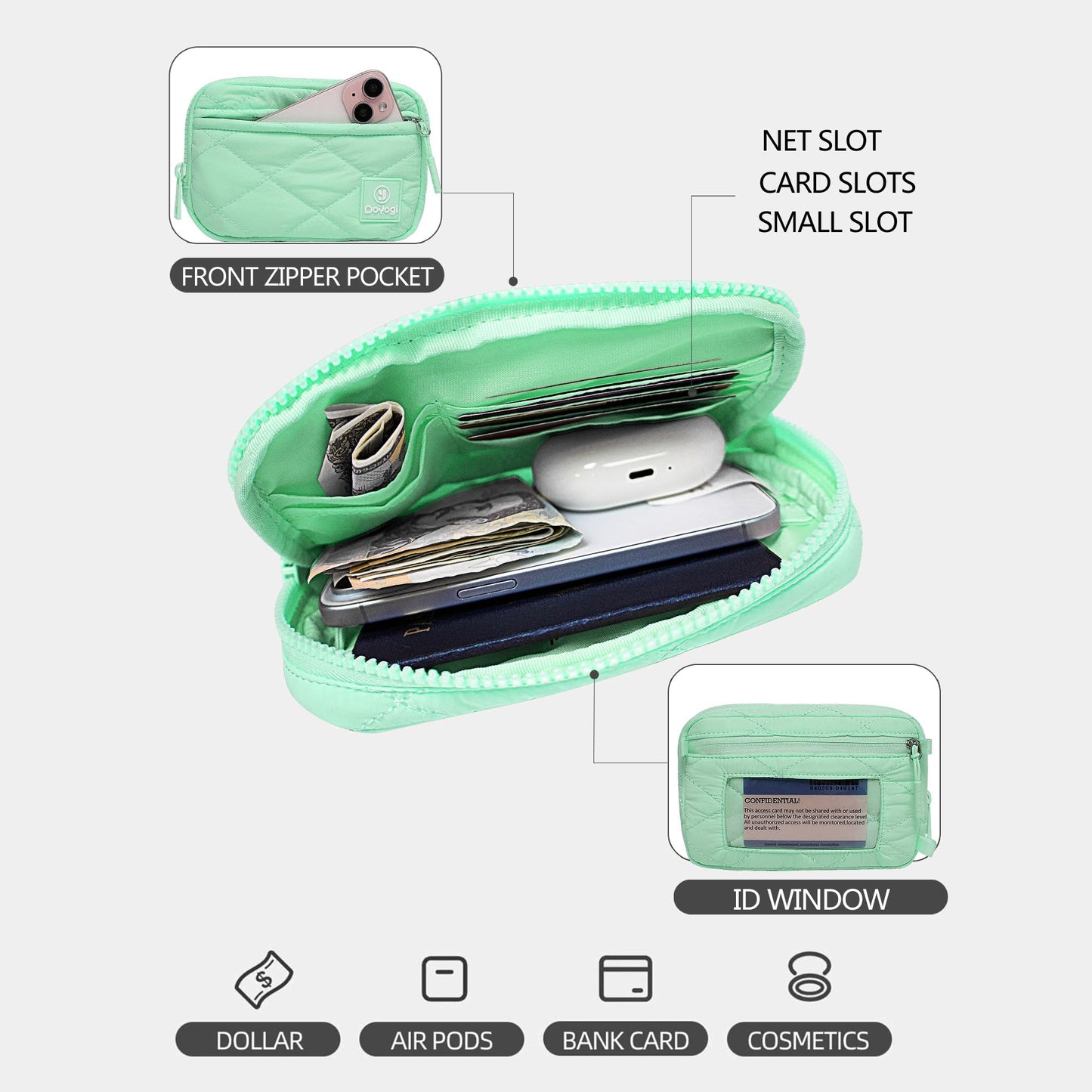 DOYOGI Wristlet Wallets for Women,Small Crossbody Bags Shoulder Handbag,Phone Organizer (Green)