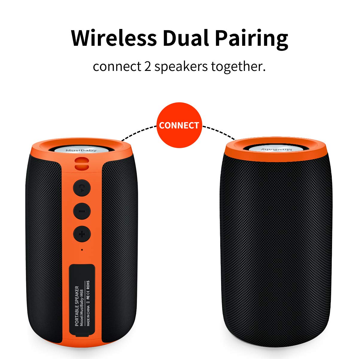 Bluetooth Speaker,MusiBaby Speakers Bluetooth Wireless,Waterproof,Outdoor,Portable Speaker with Stereo Sound,Booming Bass,Dual Pairing,Bluetooth 5.0,24H Play,Speaker for Home,Party,Travel,Gifts-Orange