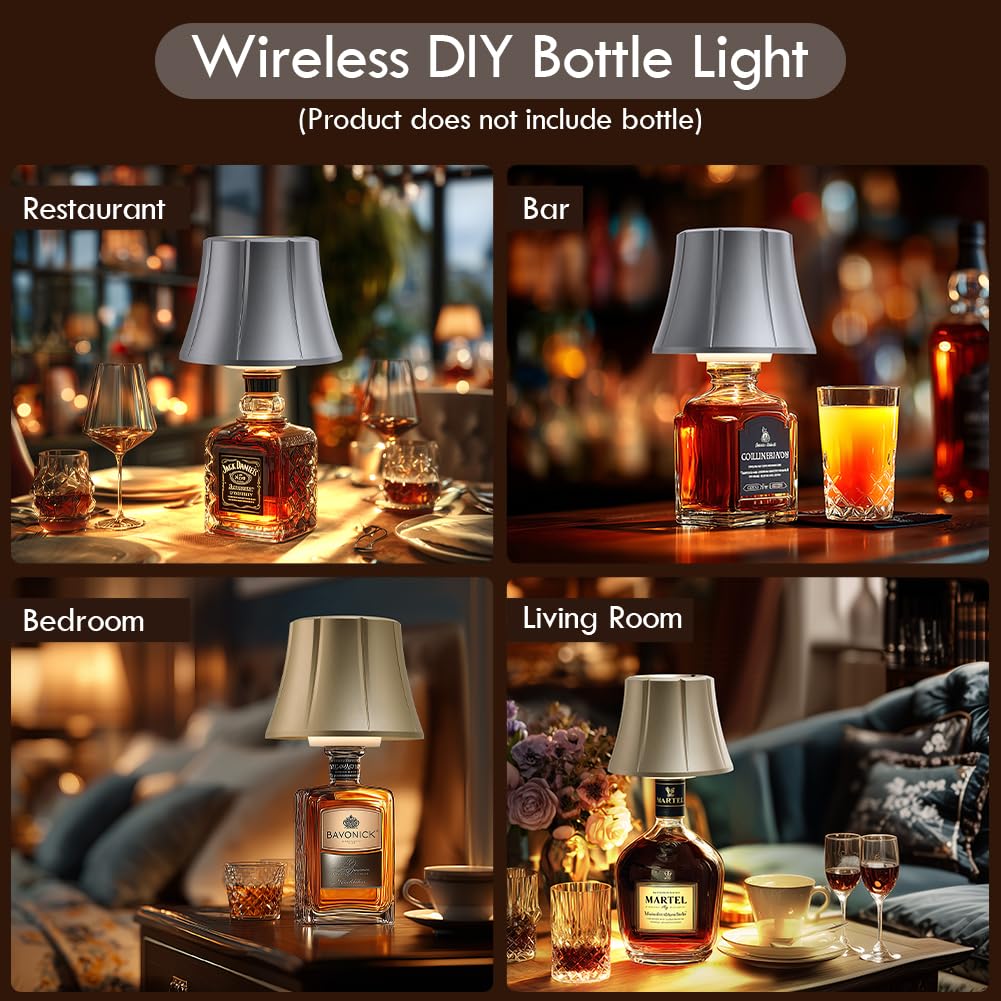 WILIT Wireless Bottle Lamp Shades for Table Lamps, Bottle Lights for Liquor Bottles, Touch Lamps for Kitchen Dinning Picnic,Home Bar Decorations, Modern Wine Bottle Lights, Gifts for Men Women