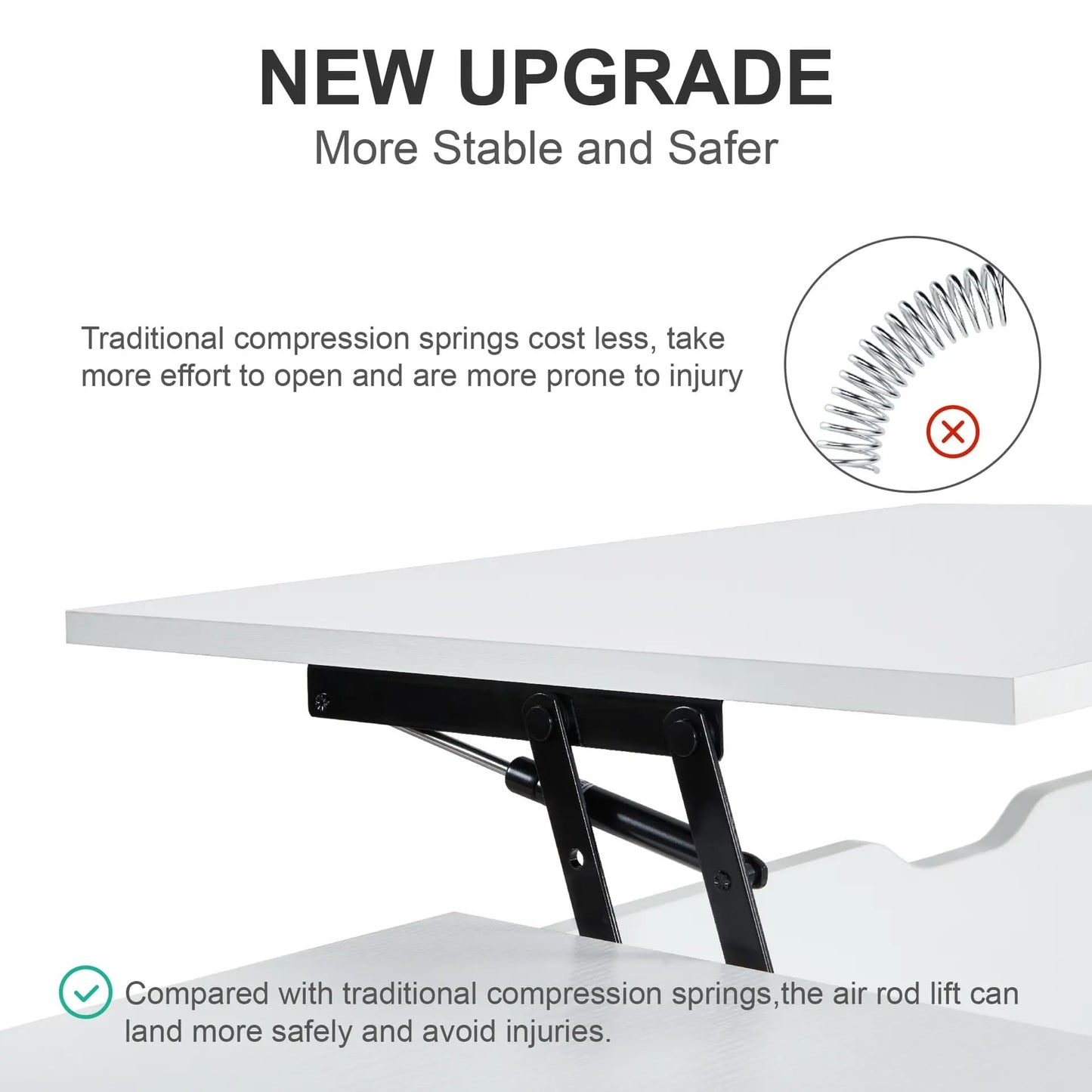 SANODESK 39" Wood Lift Top Coffee Table with Hidden Compartment and Storage Shelf for Living Room, Reception Room, White