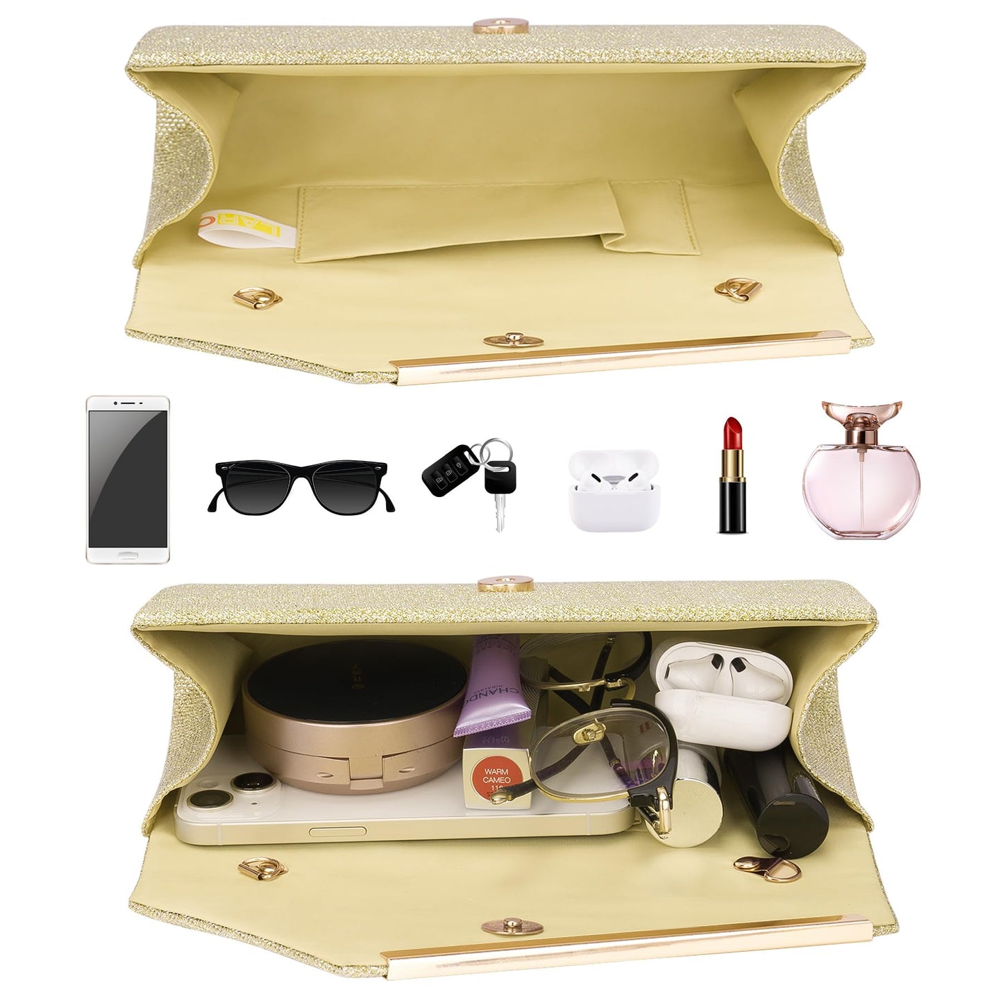 Larcenciel Glitter Evening Bag, Gold Envelope Clutch Purses for Women, Formal Ladies Sequin Handbag Crossbody Shoulder Wallet Perfect for Wedding, Guest Party, Prom, Cocktail, Date Night,9×4.7×2in