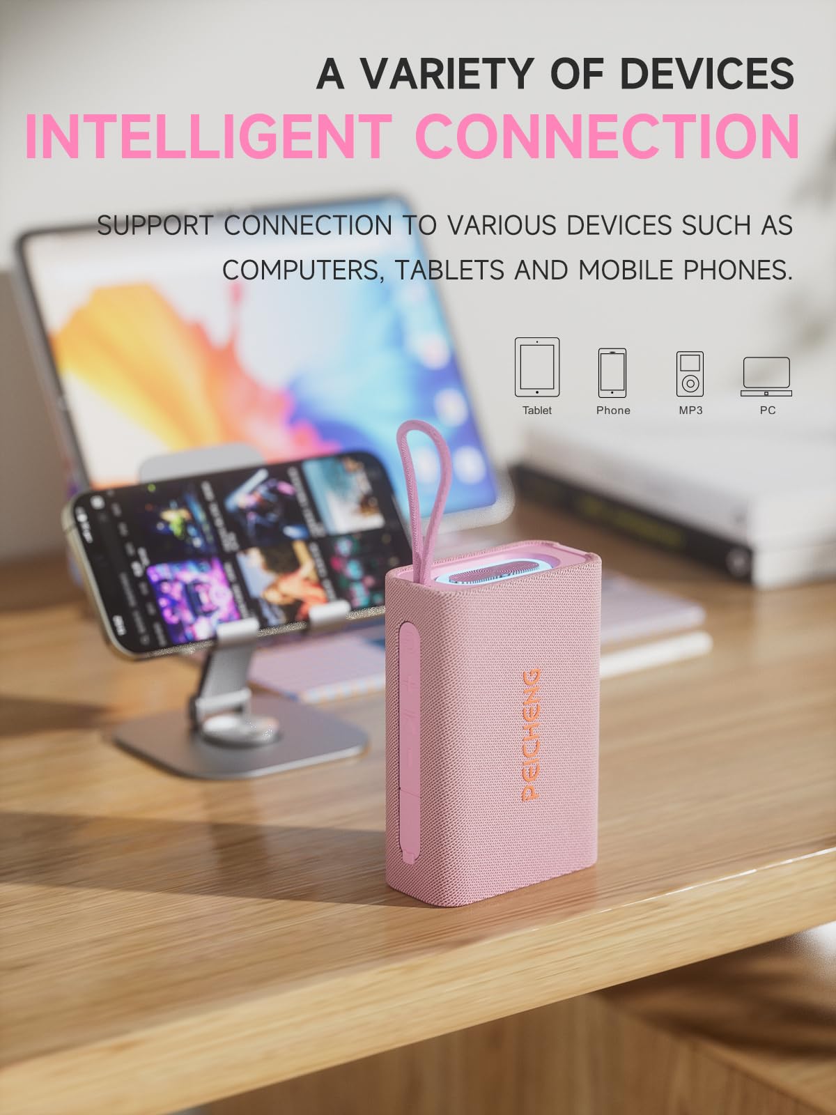 PEICHENG Speaker, Portable Wireless Bluetooth Speakers, Waterproof Loud Stereo Sound with RGB Lights TWS Paire Long Playtime for Home/Party/Outdoor, Electronic Gadgets(1PCS, Pink)