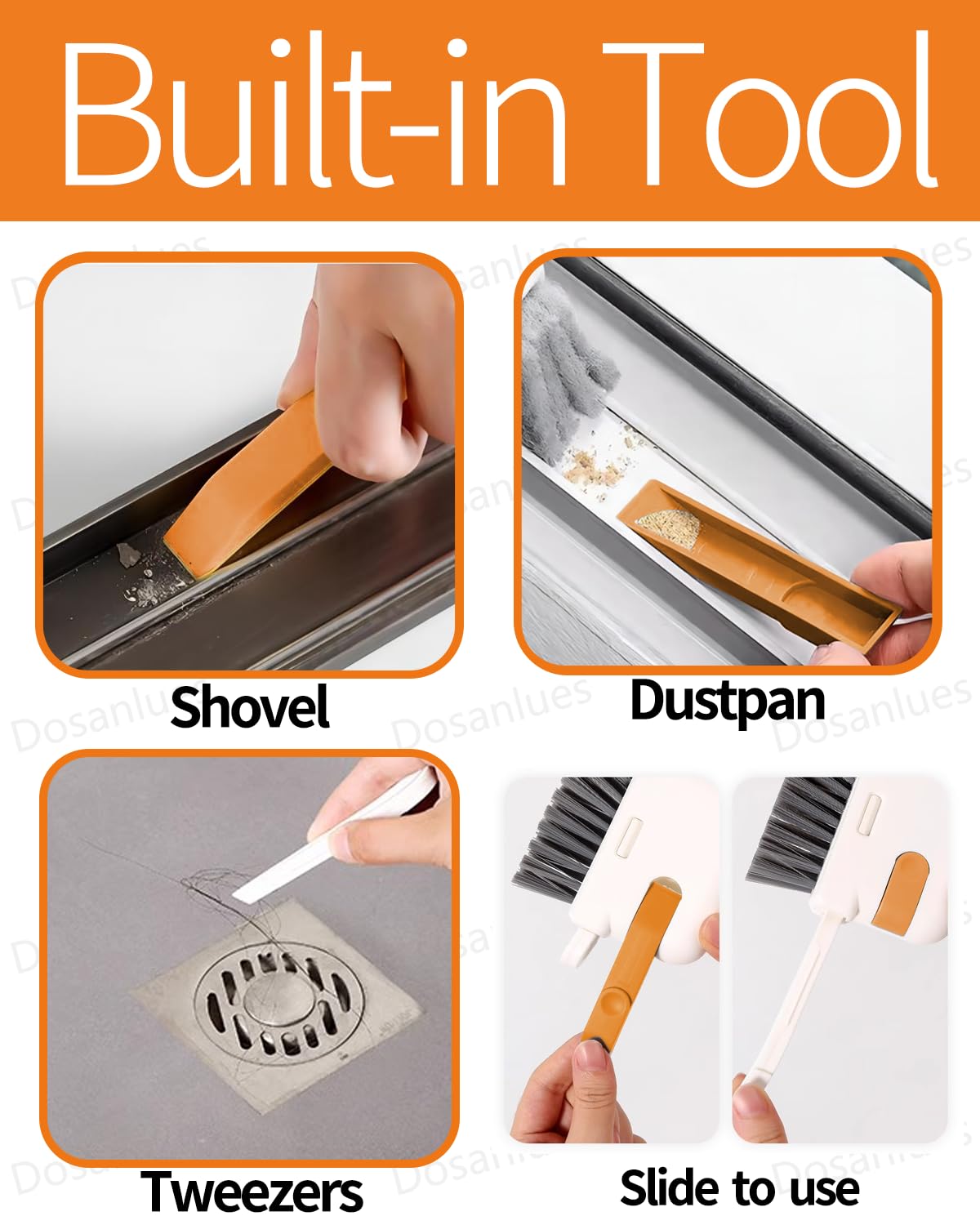 Groove Gap Cleaner Tools Set, 6 Pcs Hand-held 2 Brush with Dustpan&tweezer + 2 Sponge Brush with Dustpan + 2 Replacement Cloth for Sliding Door, Sill, Tile Lines, Shutter, Car Vents, Keyboard