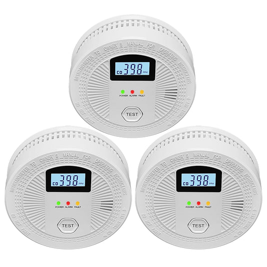 3 Pack Combination Photoelectric Smoke and Carbon Monoxide Alarm Detector with Digital Display; Battery-Operated Smoke Carbon Monoxide Alarm