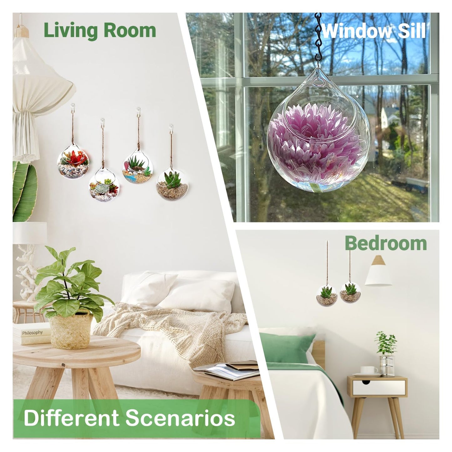 Ivolador Hanging Planter Glass Terrarium Container Air Plant Holder Succulents Globe Shape Home Garden Decor-4.7 Inches-3PCS