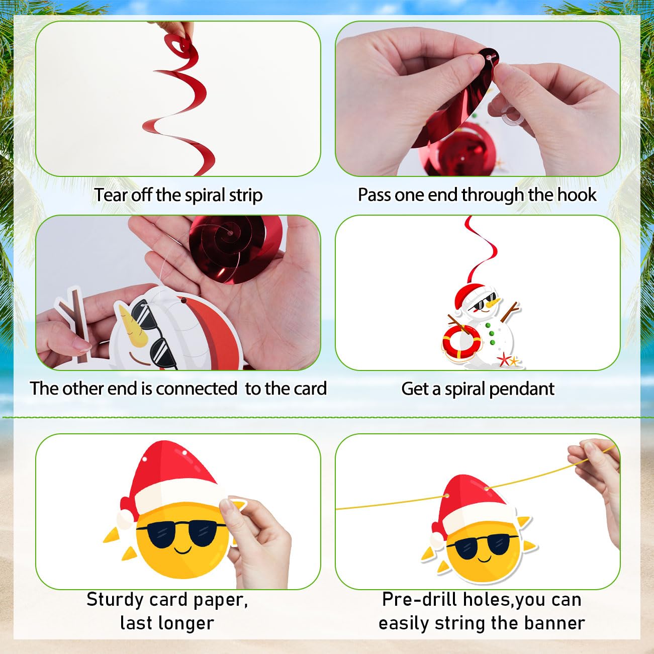 Baby It's Warm Outside Banner Decorations 48Pcs Hawaii Mele Kalikimaka Christmas Decorations Including Banner Hanging Swirls for Summer Beach Party Supplies