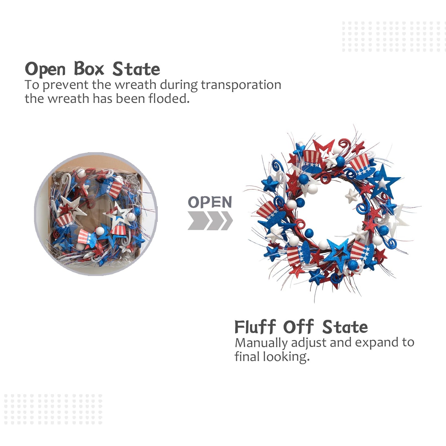 Bibelot 20in Red White Blue Artificial Floral Twig Wreaths American Flag Wreath Patriotic Decorations Wreaths 4th of July Independence Day Flag Day Hanging Decoration