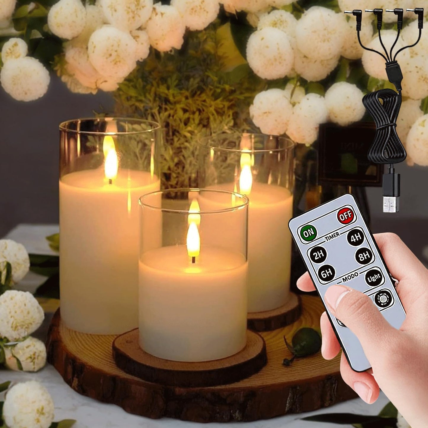SORALEK Rechargeable Flameless Candles with Remote Control, Clear LED Pillar Candles, Battery Powered with Timer Function, Safe for Home, Wedding, Christmas, Halloween Decorations (3 Pieces)