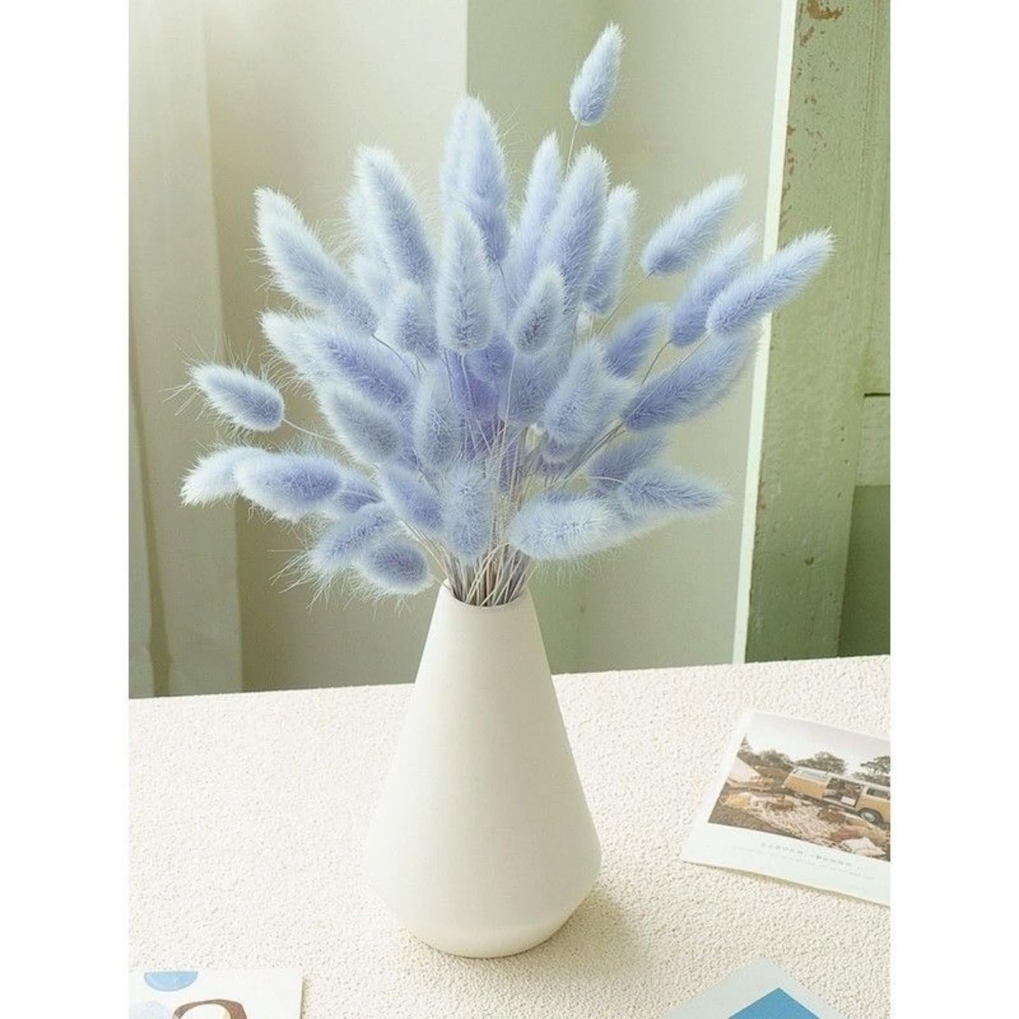 120 PCS Blue Dried Pampas Grass Decor, 17-inch Pompas Floral, Dry Flowers for Decoration, Pampas Grass in Bulk Tall, Blue Bunny Tails Dried Flowers for Boho Wedding Decor