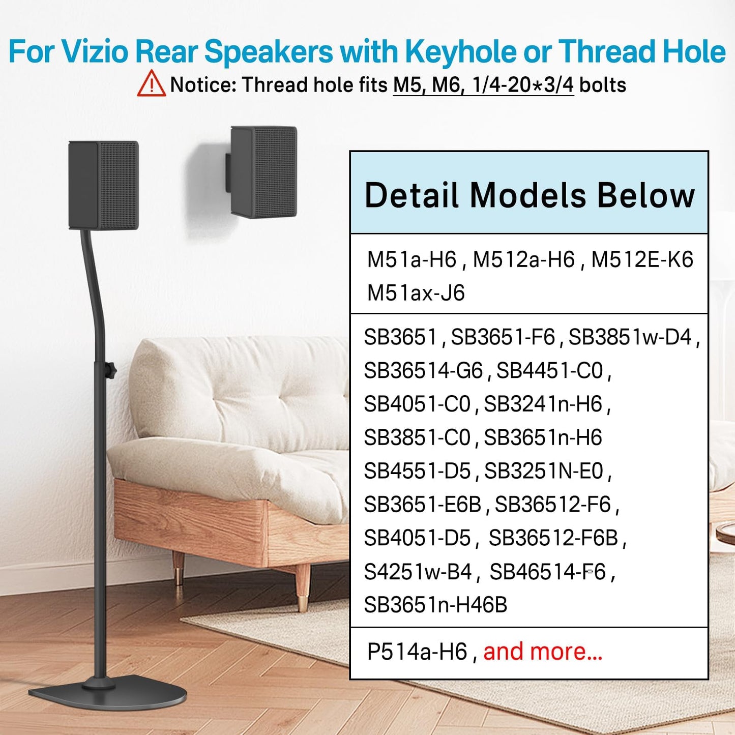 Speaker Stands for Vizio Speaker Stands Pair with Speaker Wall Mount - Floor Speaker Stand for Vizio Surround Sound Speaker Stands Height Adjustable for Vizio M512a-h6 M51ax-J6 Speaker Stand