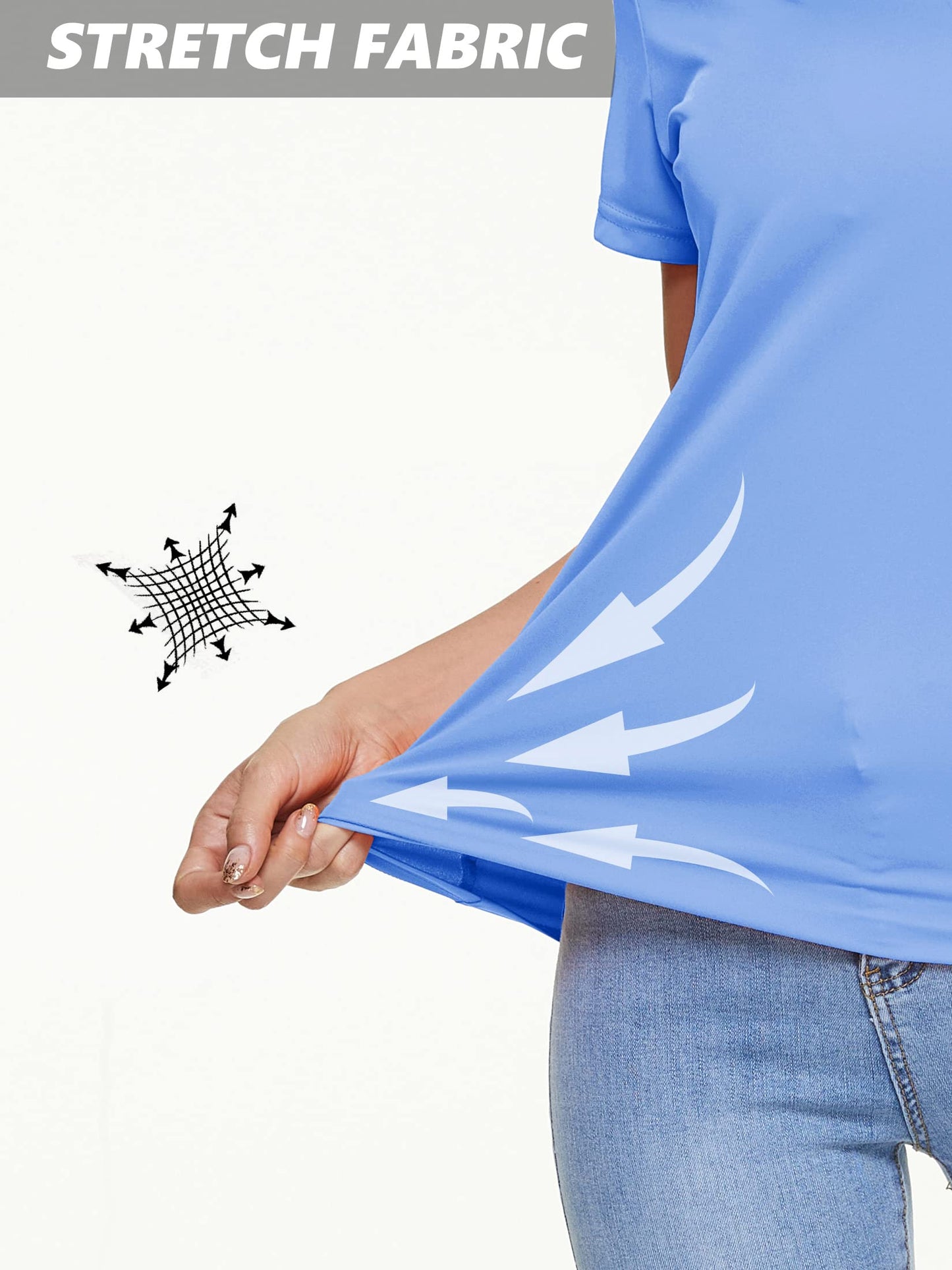 MAGCOMSEN Rash Guard for Women Short Sleeve V Neck Shirts Women Running Shirts for Women Dry Fit Workout Shirts Light Blue S