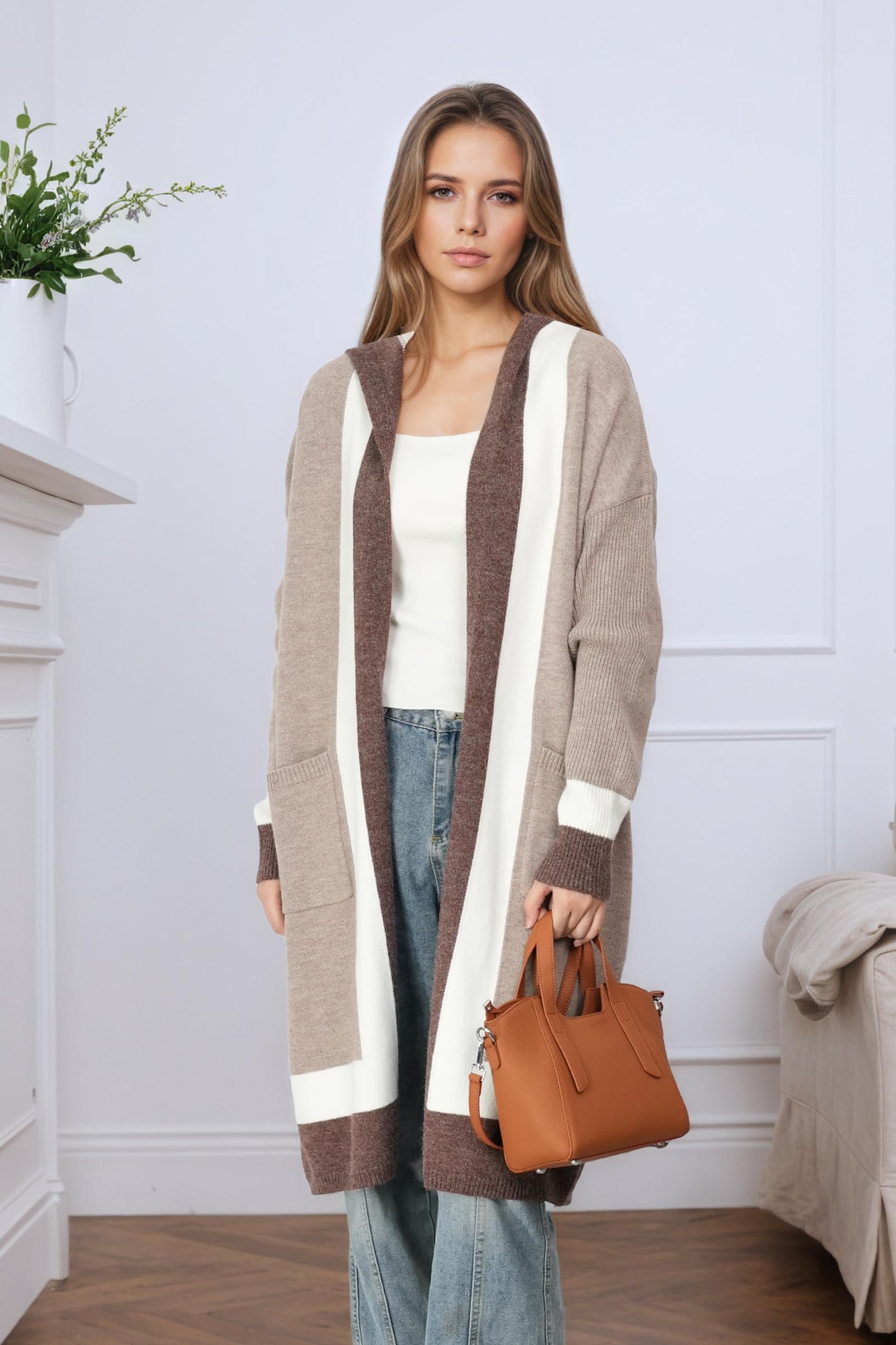 Long Sweaters for Women - Lightweight Hooded Cardigan with Batwing Sleeves, Oversized Knit Coatigan for Fall and Winter 2025 Khaki