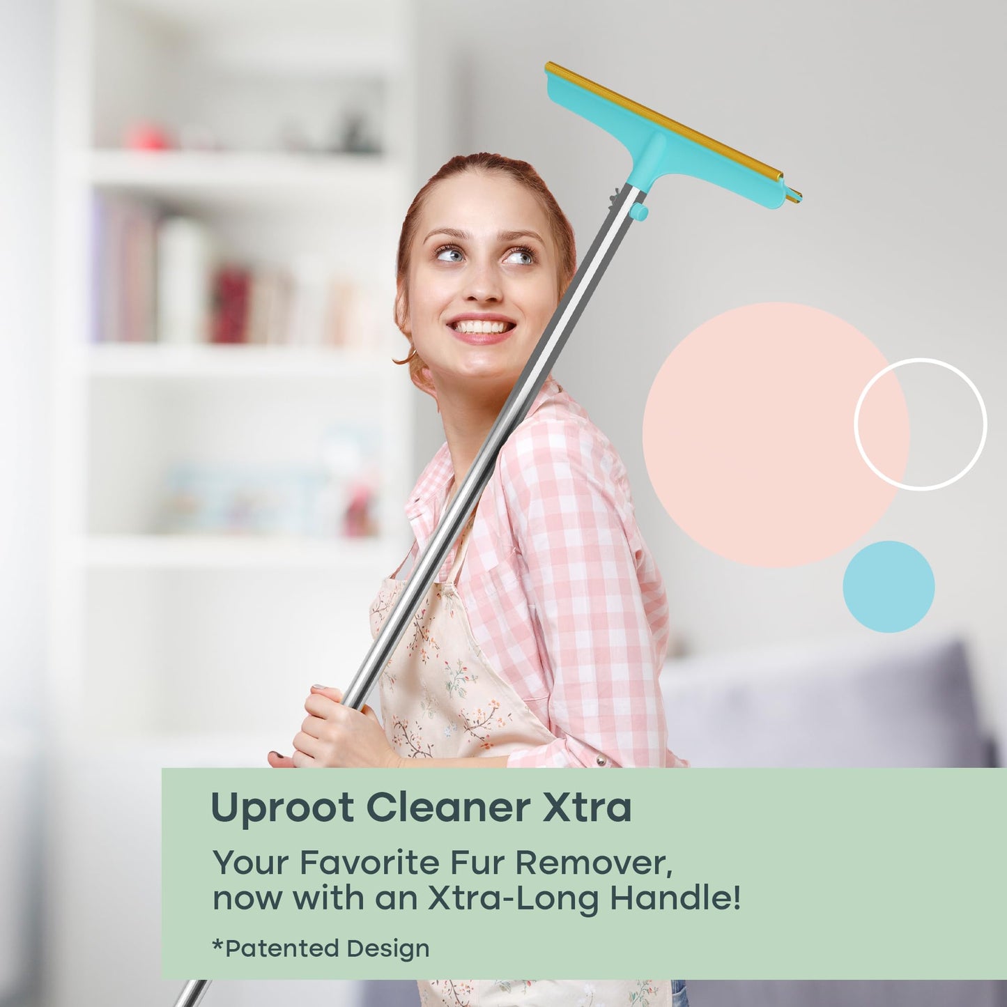 Uproot Cleaner Xtra Pet Hair Removal Tool: Reusable Carpet Rake with Telescopic 60" Handle - As Powerful as Uproot Cleaner Pro Pet Hair Remover, but Made for Carpets, Curtains - Don't Bend Don't Kneel