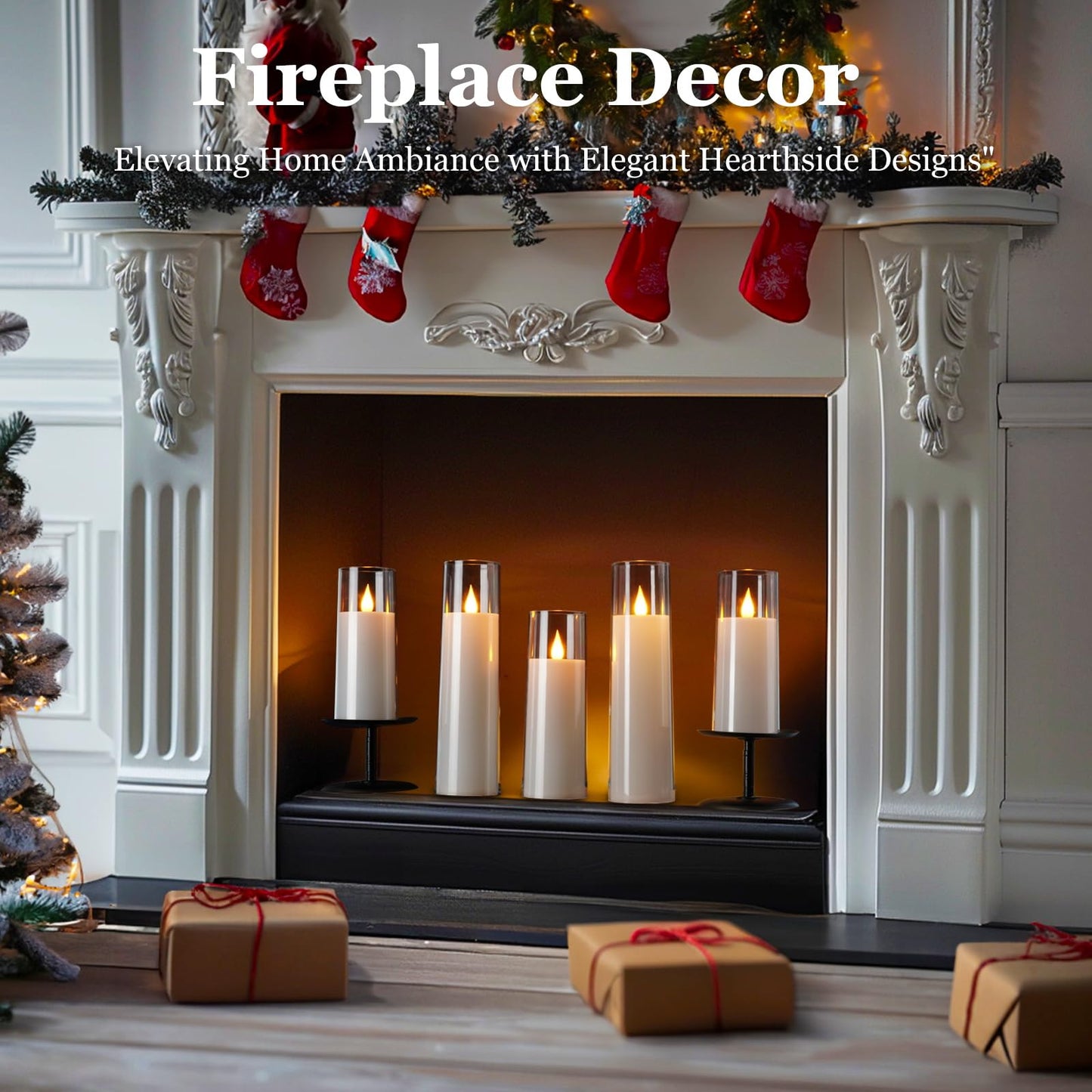 Amagic Pure White Acrylic Flameless Candles, Battery Operated Candles, Flickering LED Pillar Candles with Remote Control and Timer, Warm Yellow Light, D2.2 xH5 5" 6" 7" 8", Set of 5