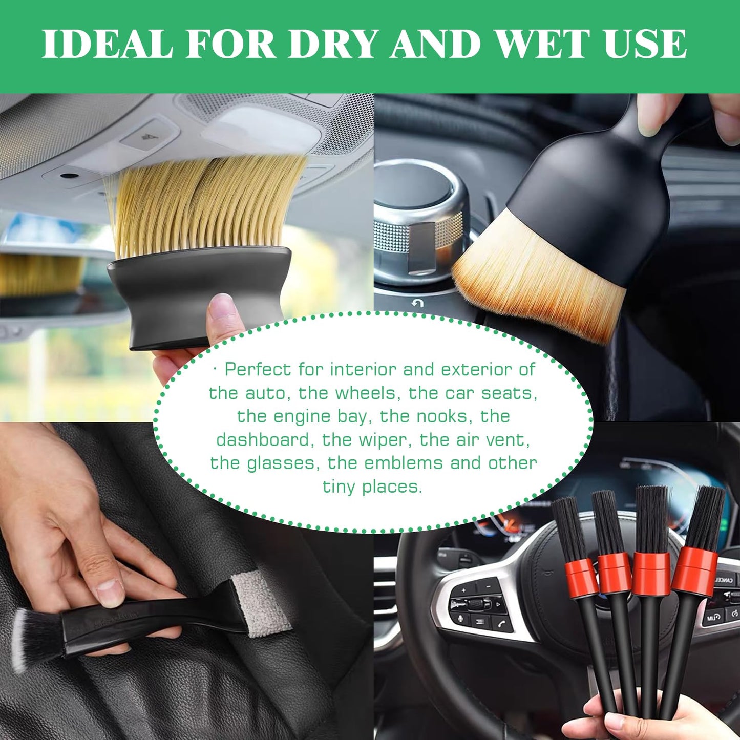 Yauhar 14Pcs Car Interior & Exterior Dusting Brush Set Contains Soft Cleaning Brushes, Auto Boars Hair Detailing Brushes, Double Head Brush for Automotive Air Conditioning Vent Dashboard Screen