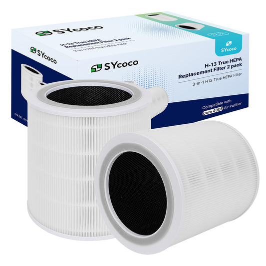 SYcocoAir Purifier Filter Replacement for Home Core Purifiers -High Efficiency 3-in-1 H13 True HEPA Filter, 2Pack (Levoit Core 400S Compatible) (White)