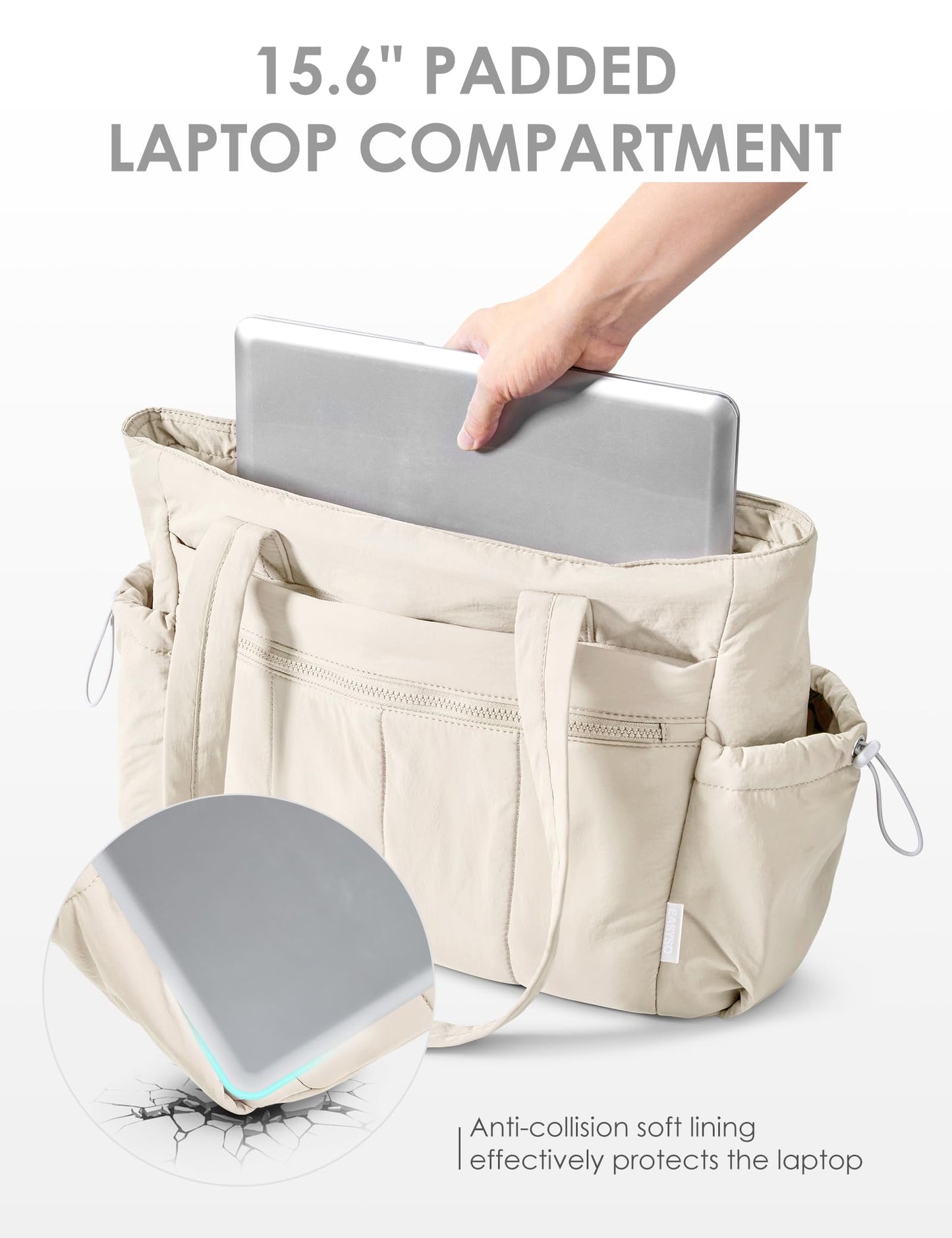 EASYSO Tote Bag for Women, Lightweight Large Puffer Bag, Quilted Shoulder Purses Handbags for Travel Work (Beige)